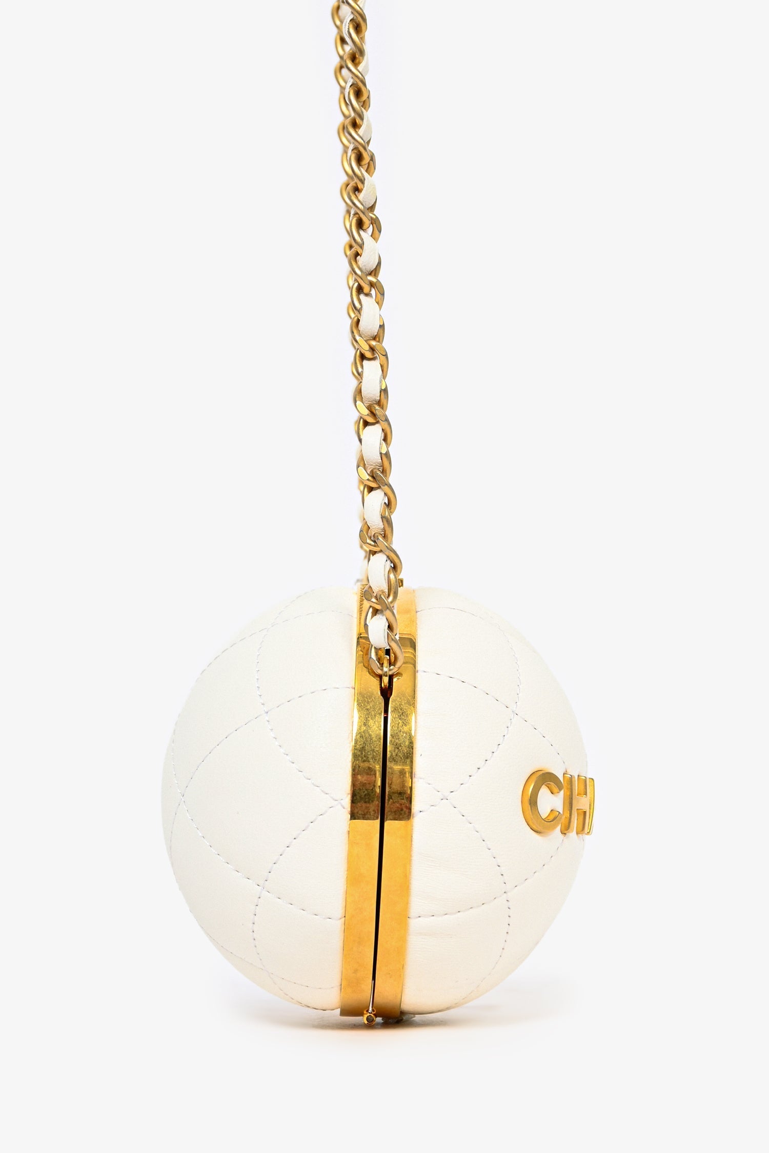 Chanel™ White Lambskin Leather Paris-Le19M Coco Sphere Minaudiere Bag