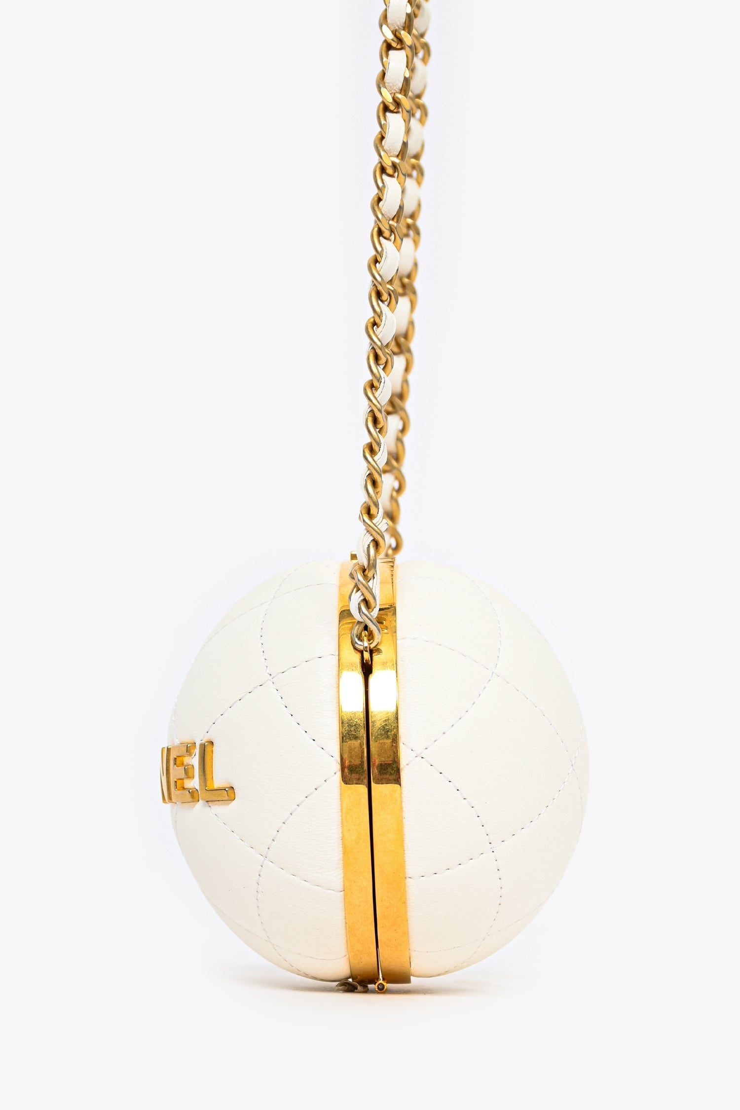 Chanel™ White Lambskin Leather Paris-Le19M Coco Sphere Minaudiere Bag