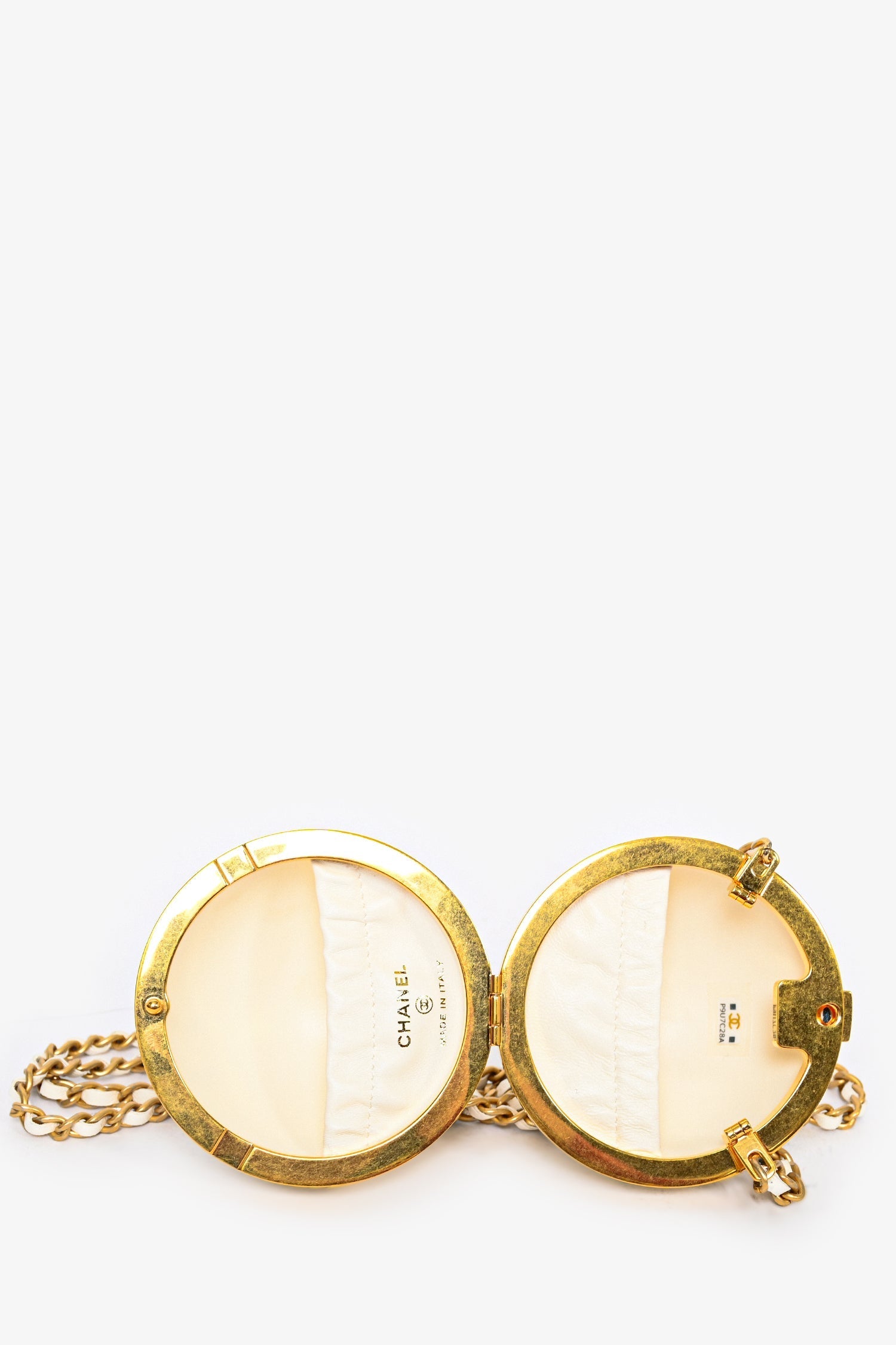 Chanel™ White Lambskin Leather Paris-Le19M Coco Sphere Minaudiere Bag