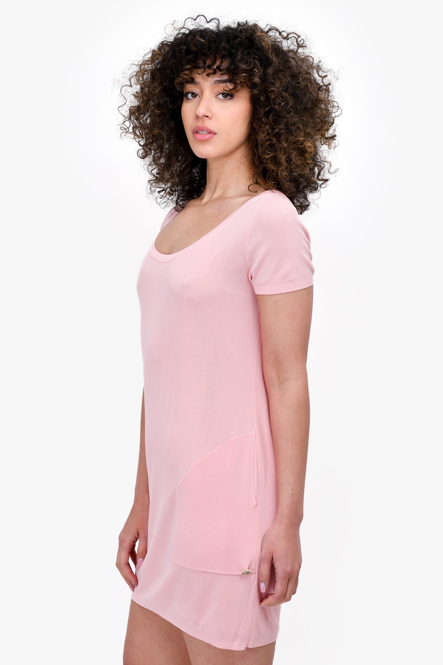 Chanel™ Baby Pink Knit Short Sleeve Front Pocket Detail Dress Size 38