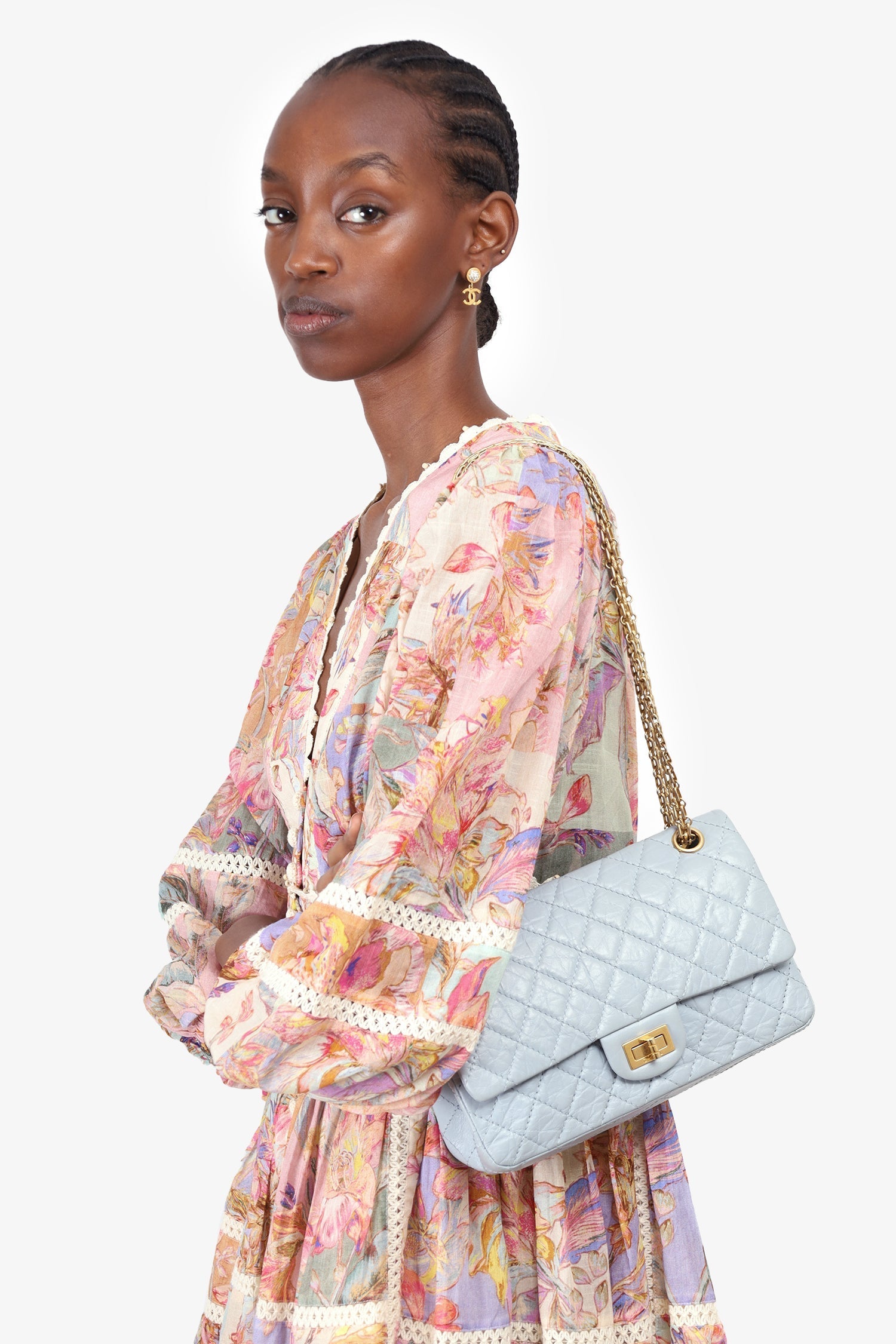 Chanel™ 2018-2019 Blue Quilted Leather Reissue 225 Double Flap Bag