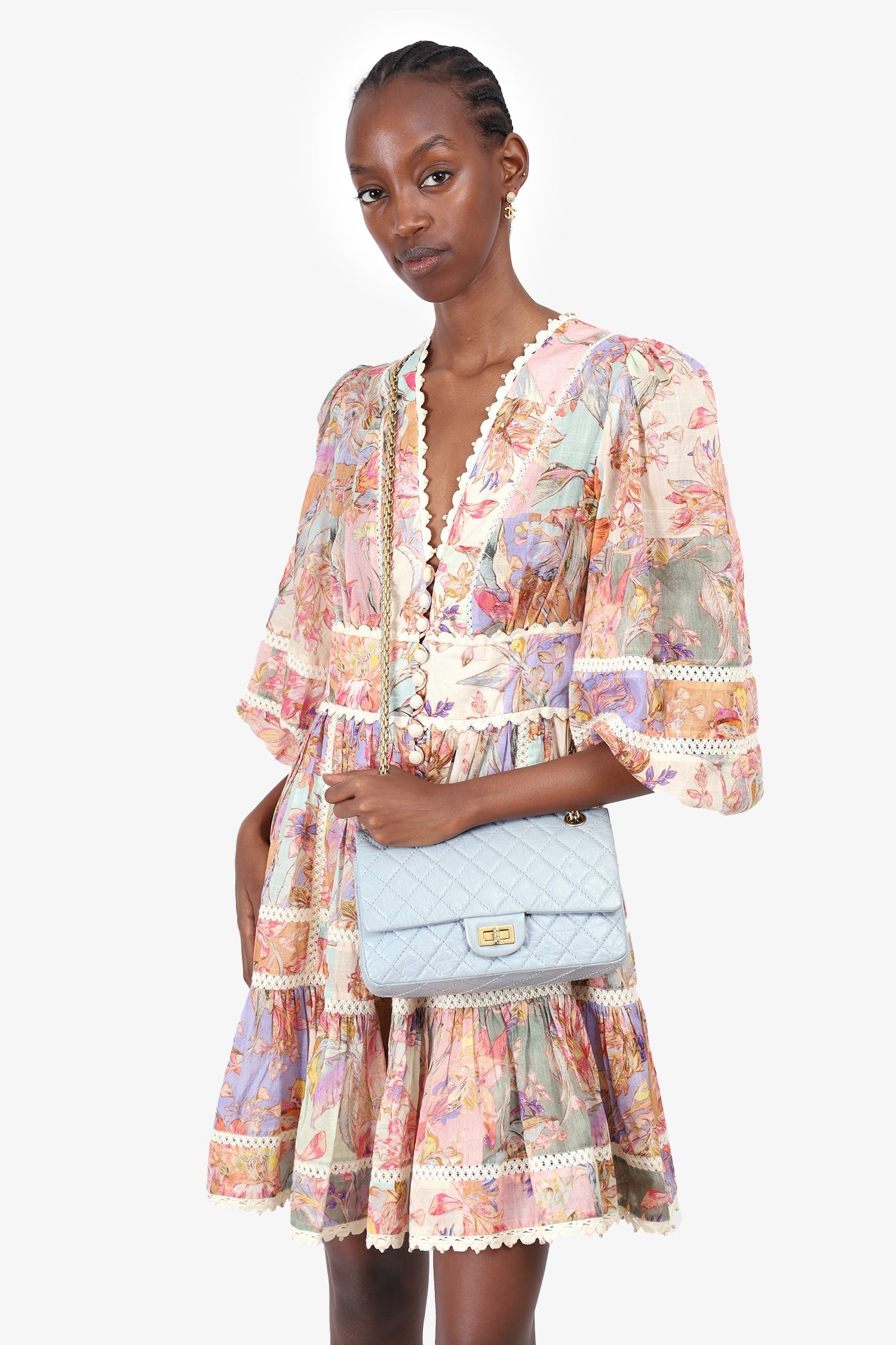 Chanel™ 2018-2019 Blue Quilted Leather Reissue 225 Double Flap Bag