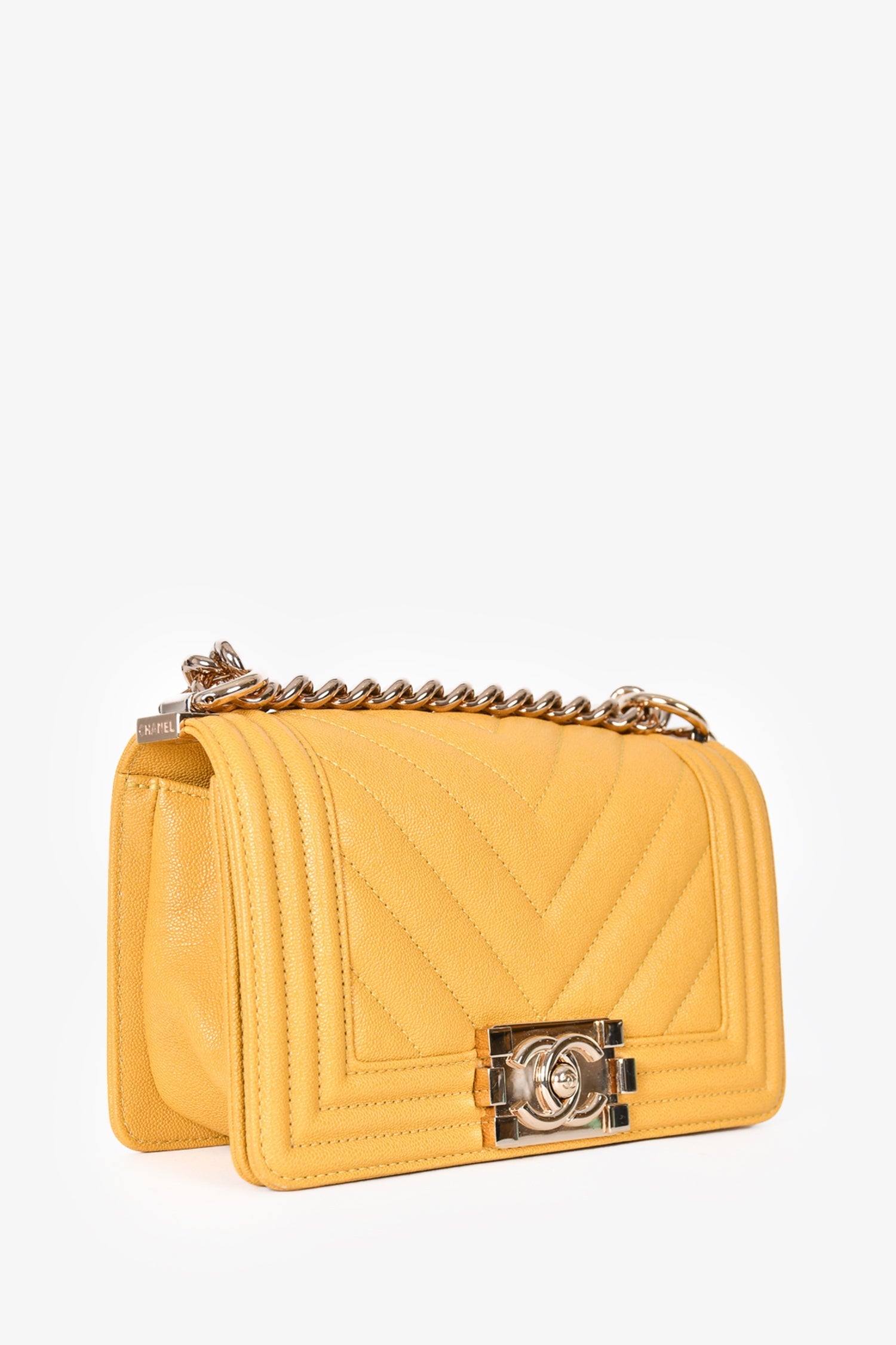 Chanel™ 2019/20 Yellow Caviar Leather Small Boy Bag