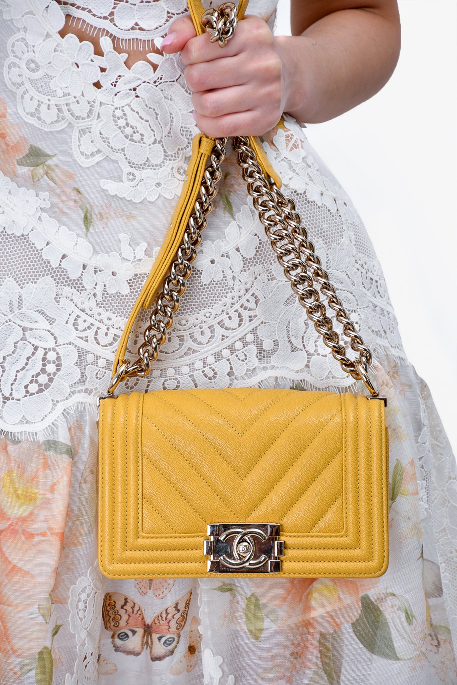 Chanel™ 2019/20 Yellow Caviar Leather Small Boy Bag