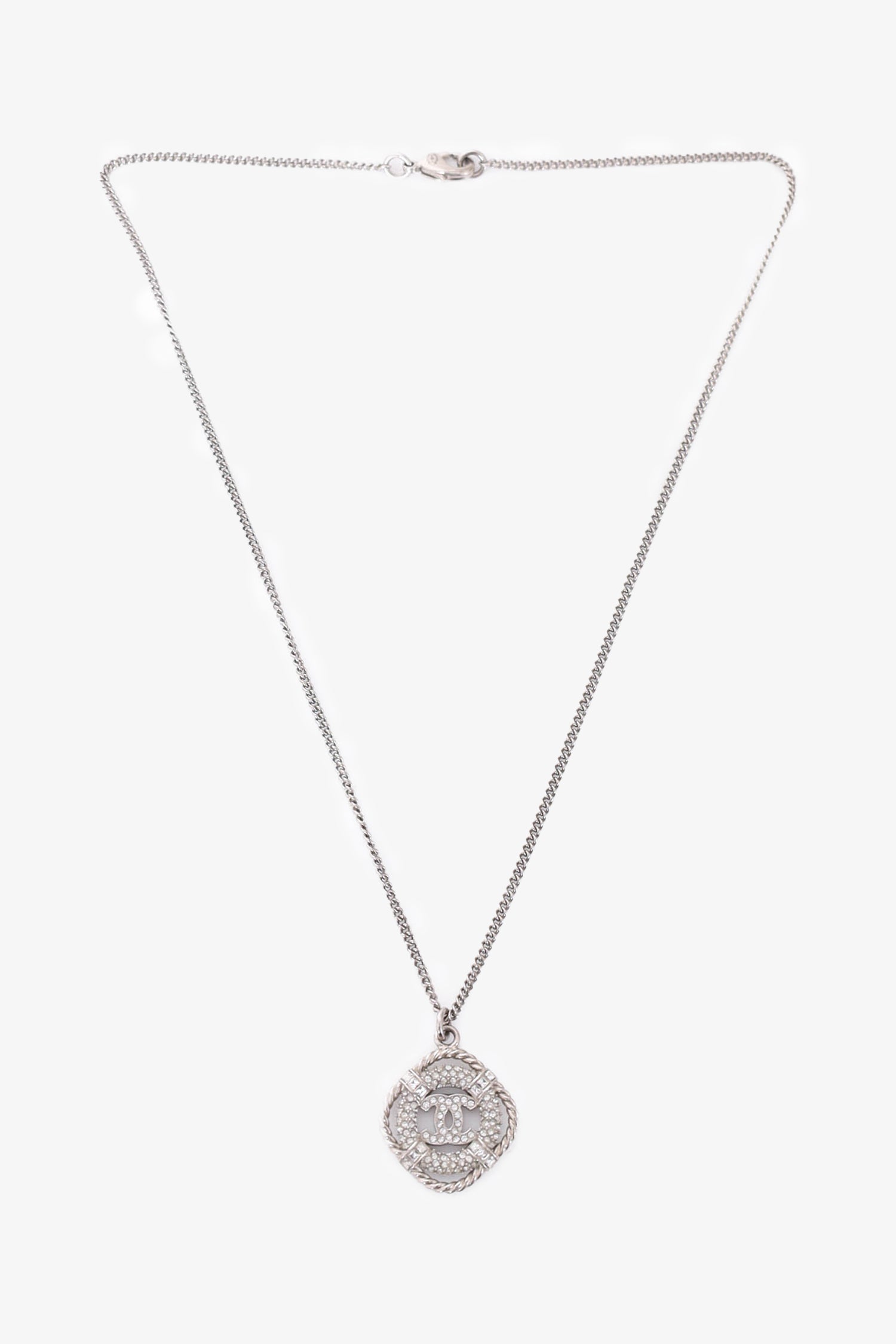 Chanel™ Silver Tone Crystal CC Life Float Necklace