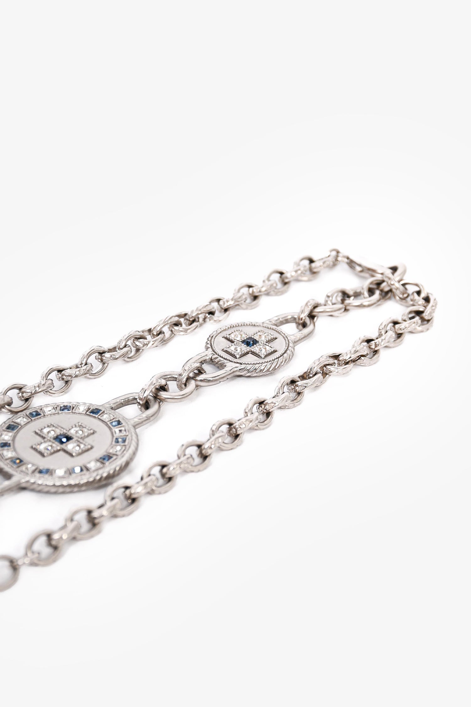 Chanel™ 2016 Silver-Tone Blue Crystal CC Medallion Chain Belt