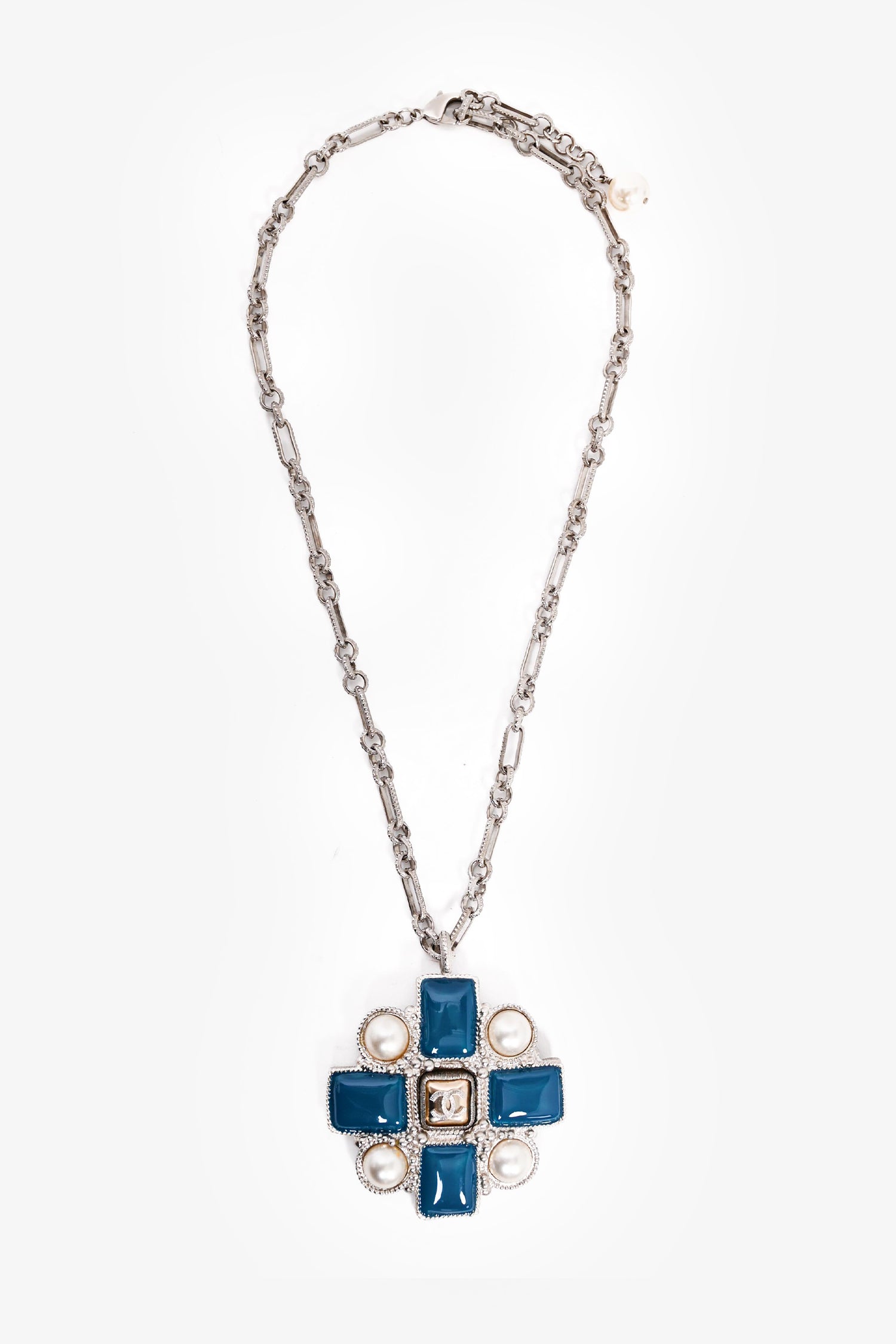 Chanel™ 2013 Silver-Tone Blue Faux Pearl Pendant Necklace