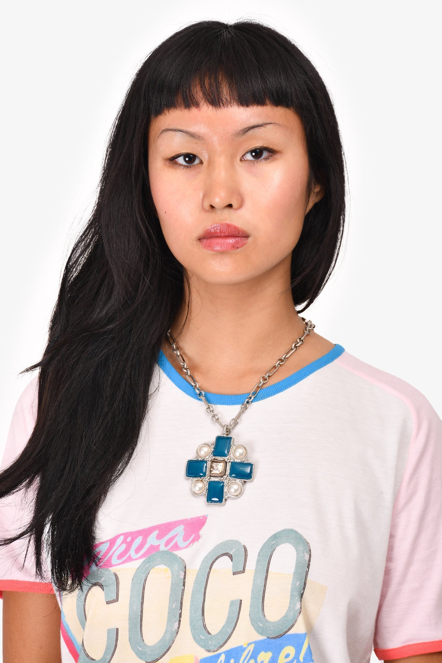 Chanel™ 2013 Silver-Tone Blue Faux Pearl Pendant Necklace