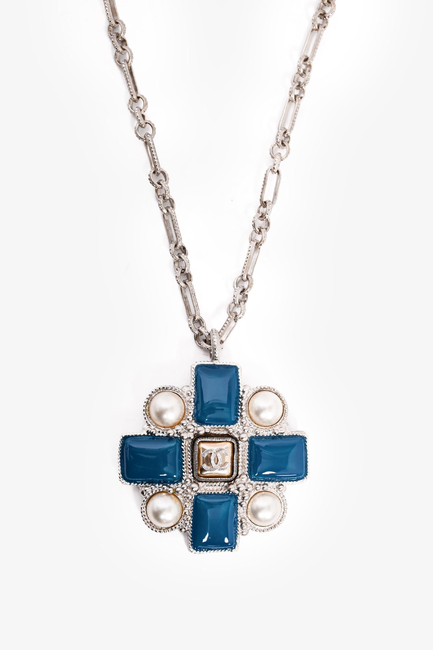 Chanel™ 2013 Silver-Tone Blue Faux Pearl Pendant Necklace