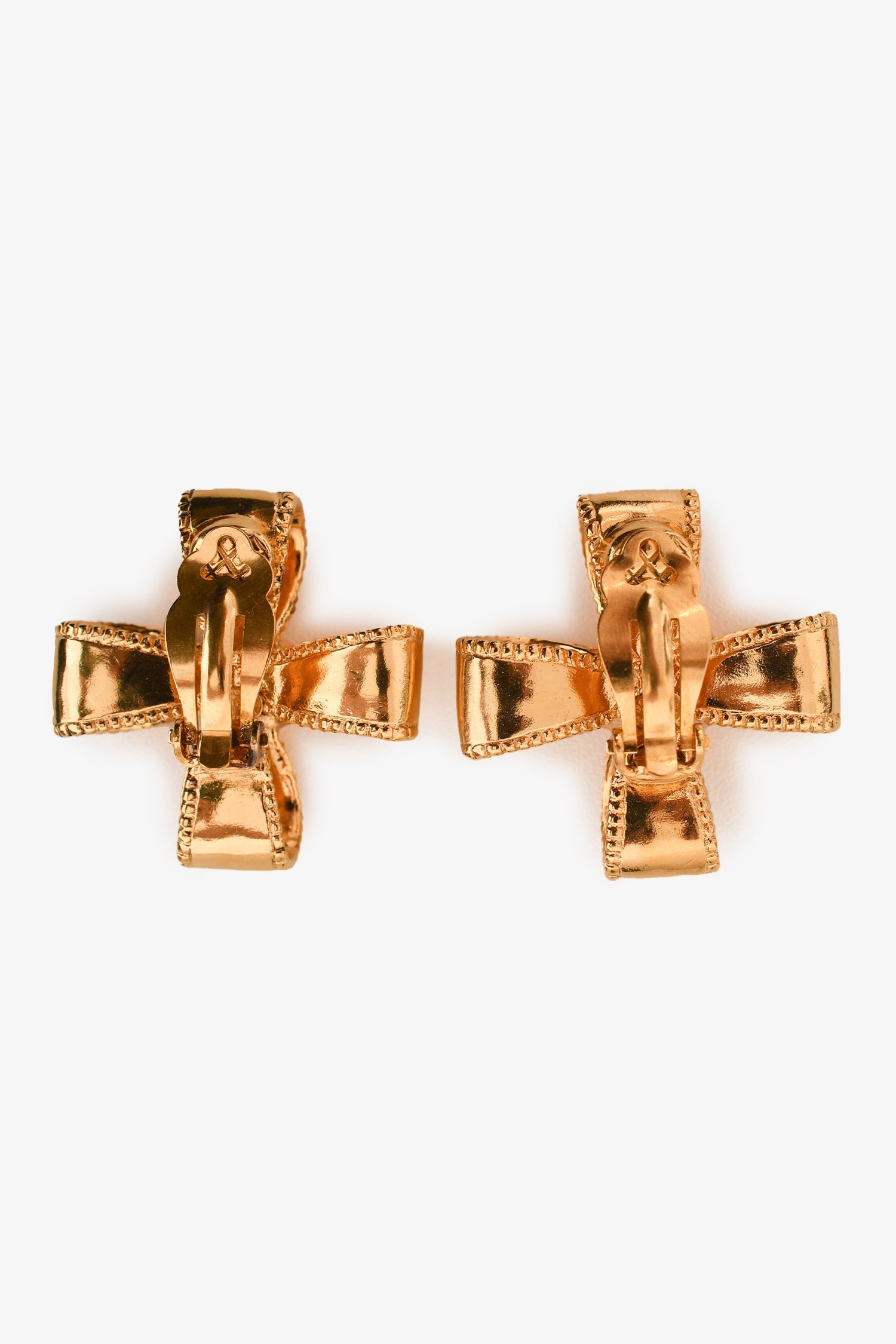 Chanel™ 97A Gold Tone Coco Mark Cross Ribbon Clip-on Earrings