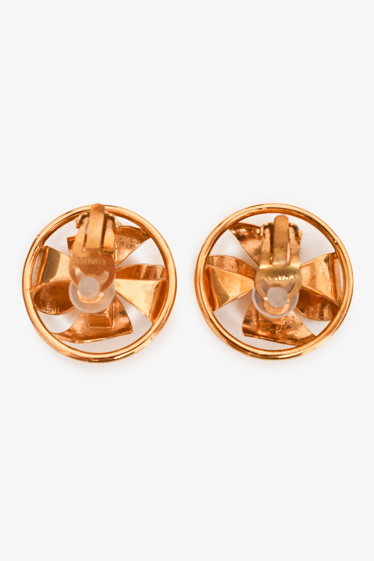Chanel™ Gold Tone CC Pinwheel Pearl Clip-On Earrings