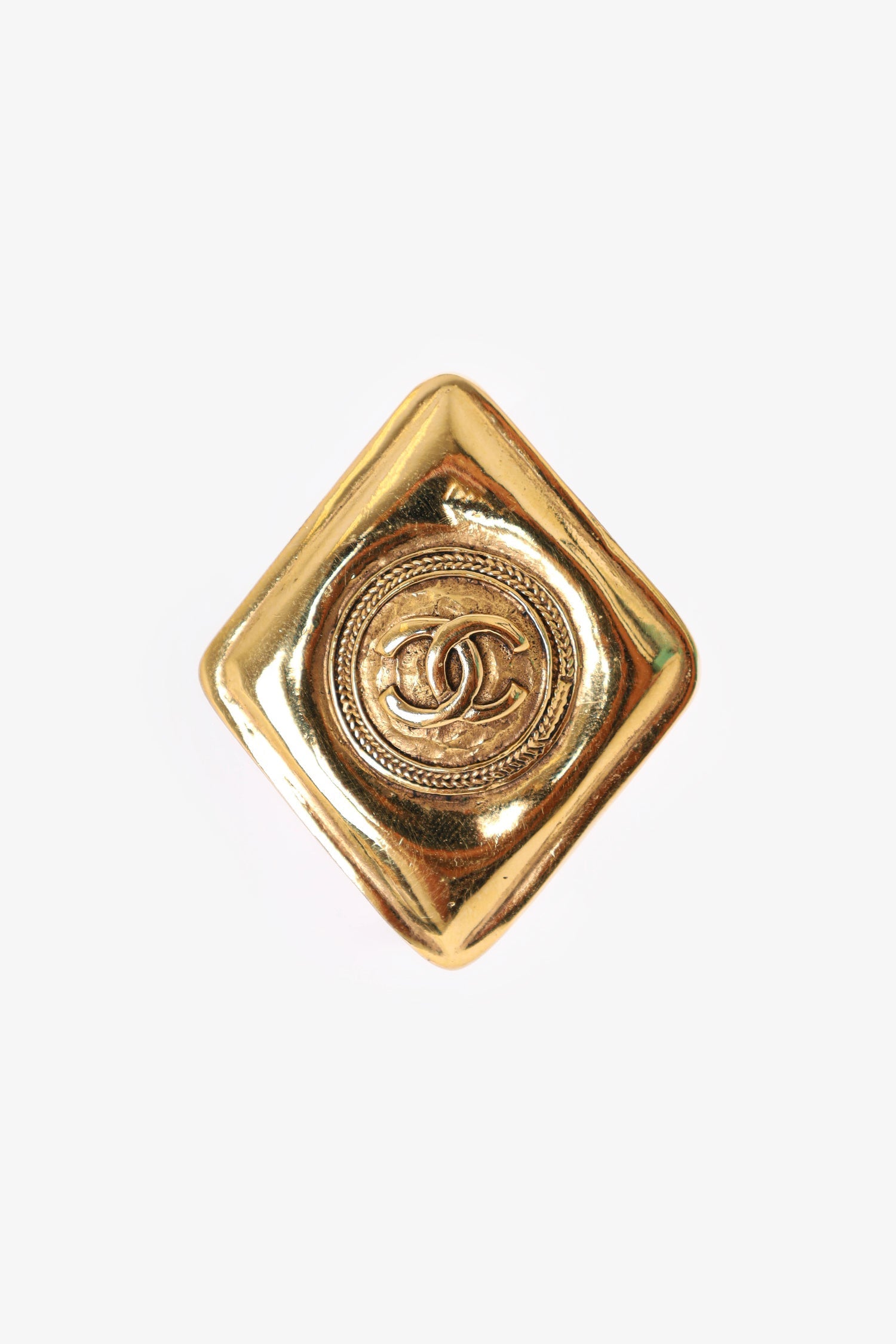 Chanel™ Gold Tone Diamond Frame CC Brooch