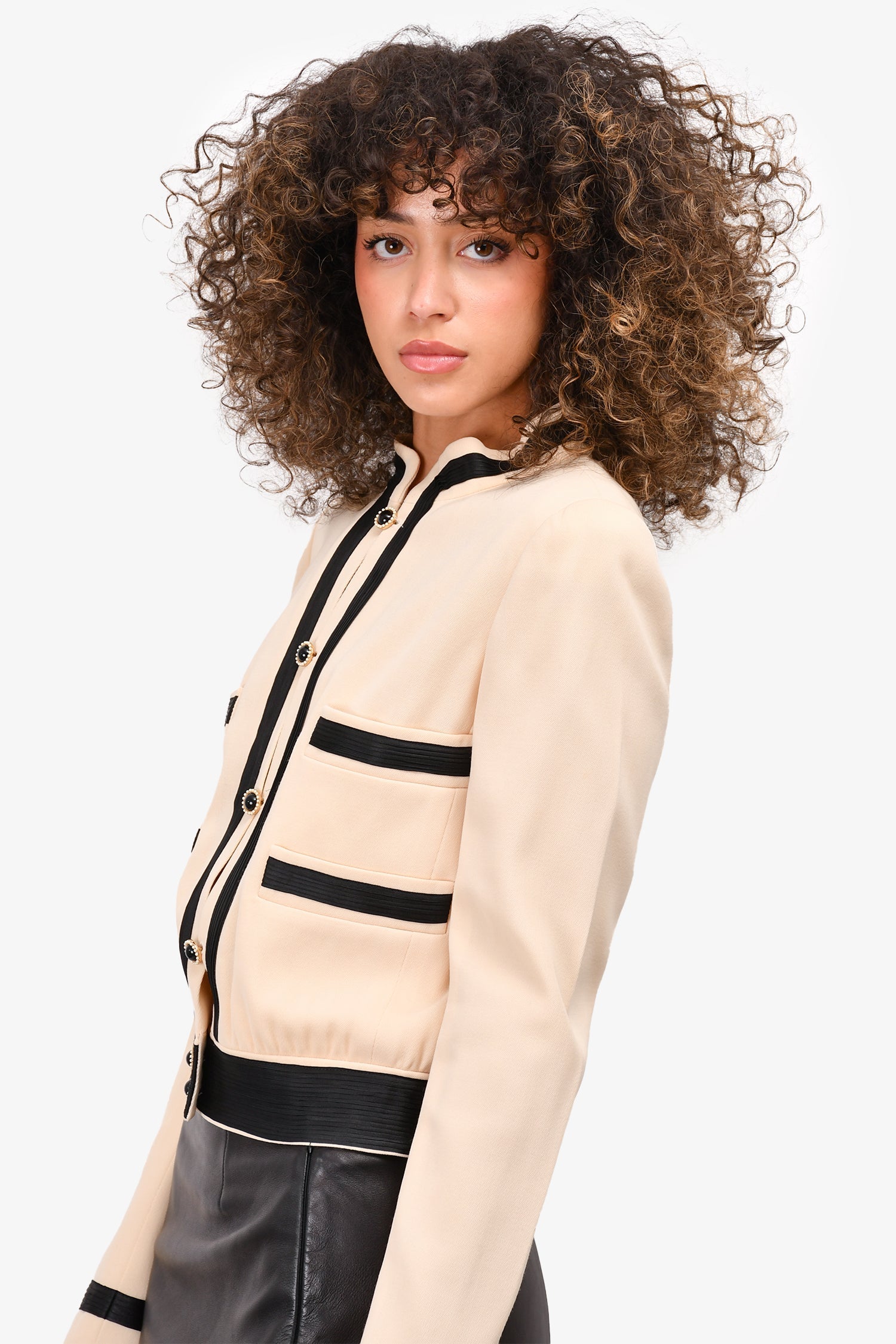 Chanel™ 2002 Beige/Black Wool Buttoned Jacket Size 38