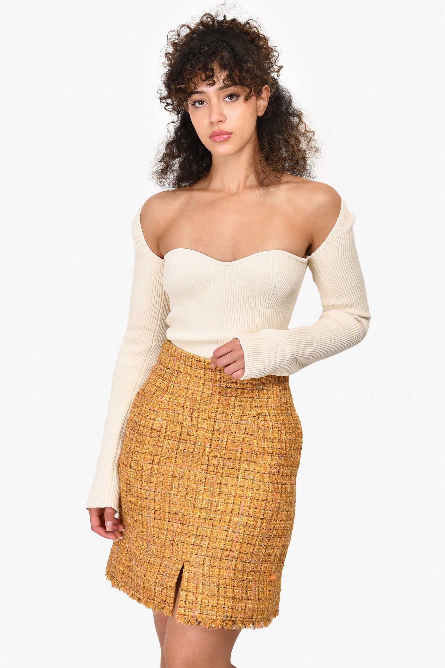 Chanel™ Yellow/Multicolour Tweed Skirt Size 38