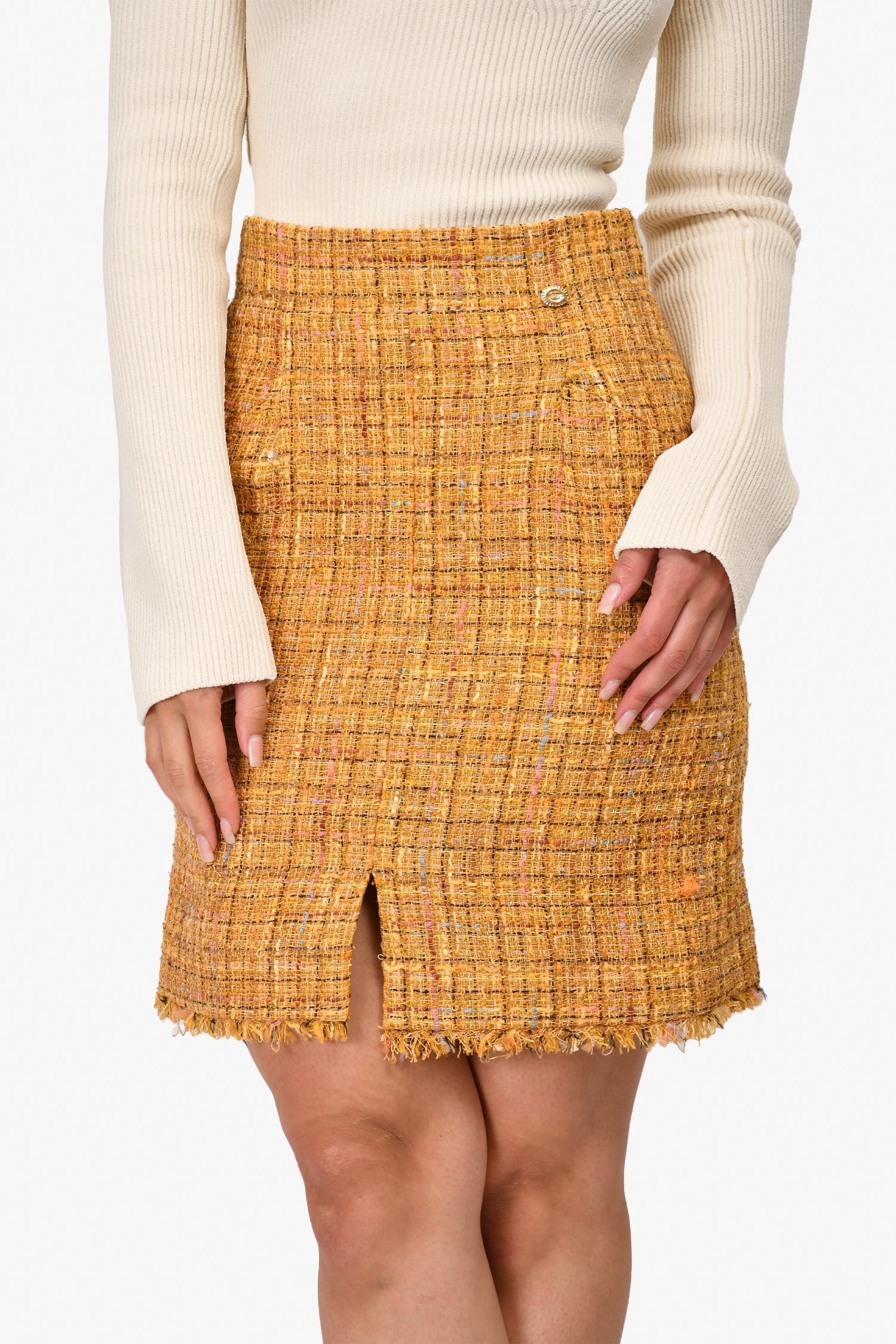 Chanel™ Yellow/Multicolour Tweed Skirt Size 38