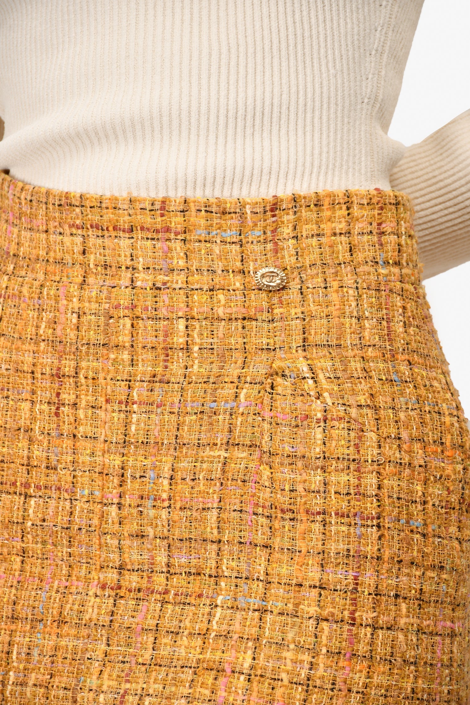 Chanel™ Yellow/Multicolour Tweed Skirt Size 38