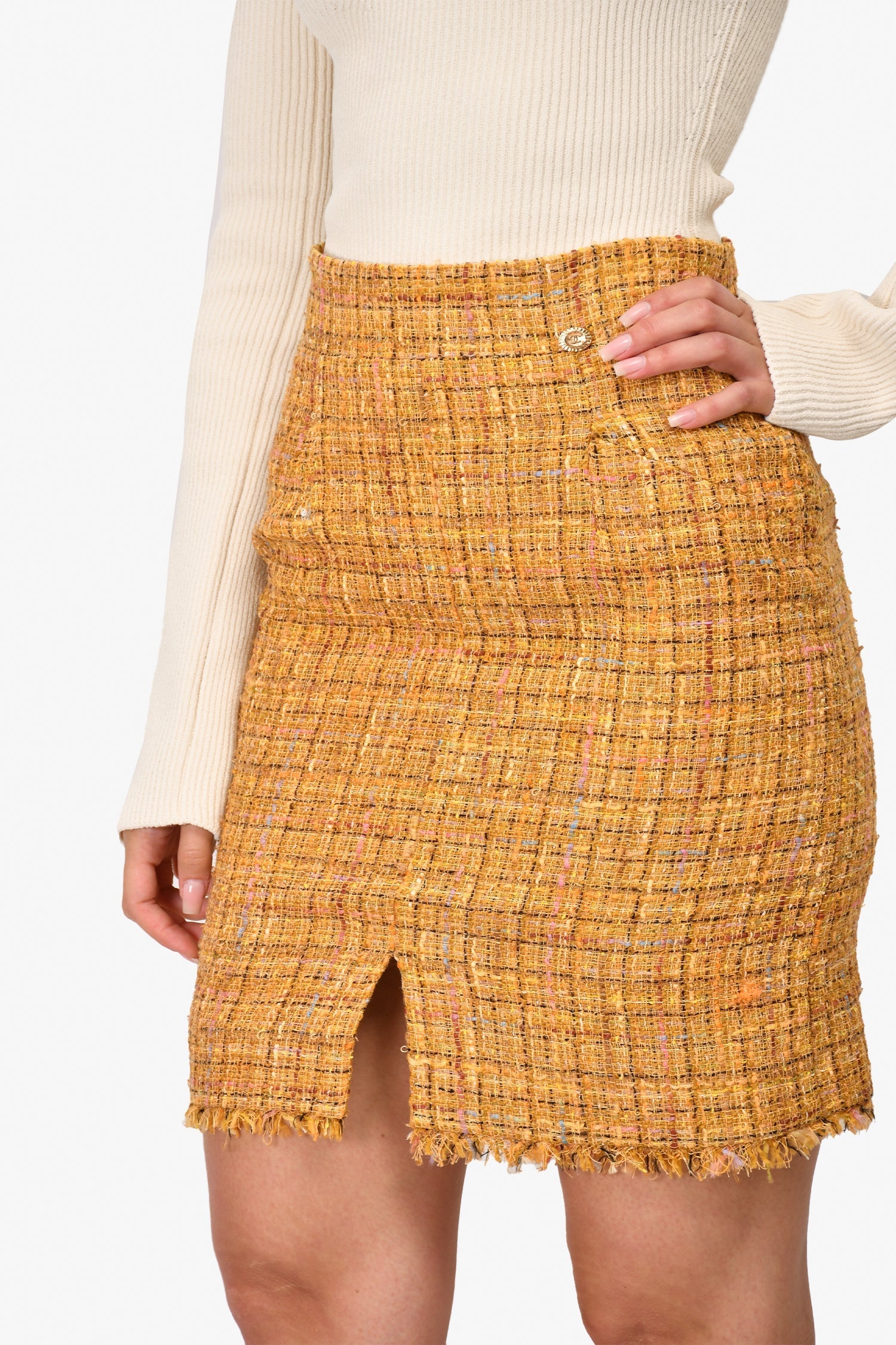 Chanel™ Yellow/Multicolour Tweed Skirt Size 38