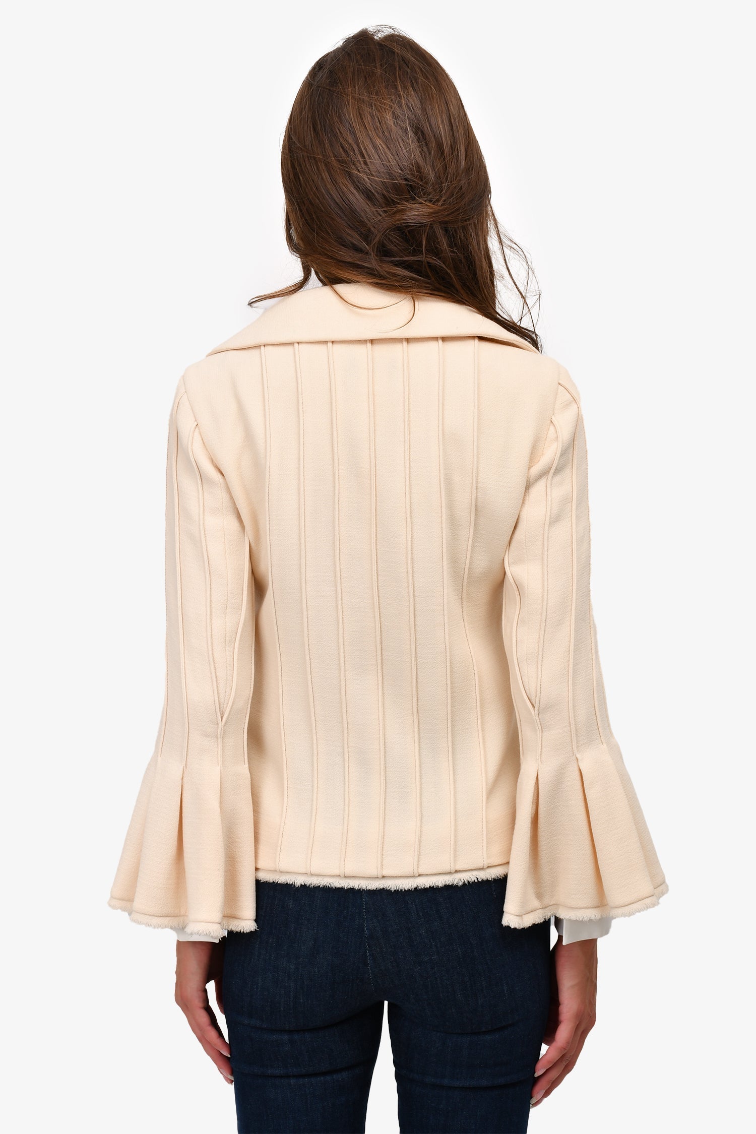 Chanel™ Cream Pleated Bell Sleeve Zip-Up Jacket Size 38
