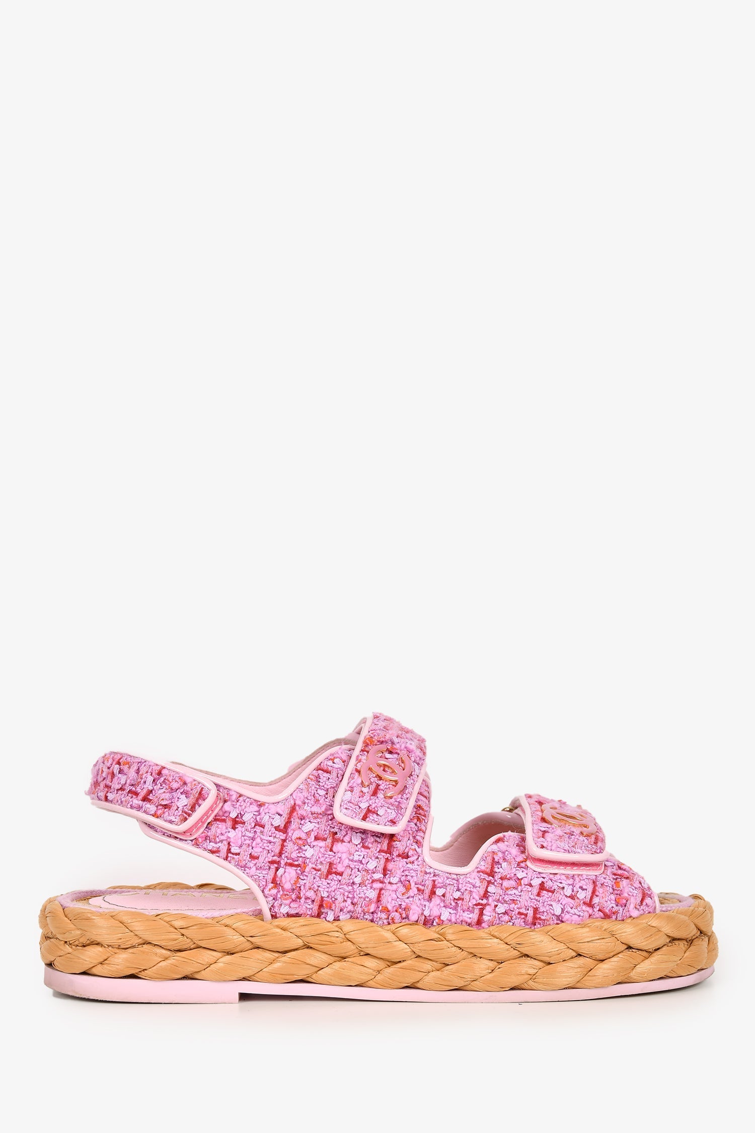 Chanel™ Pink Tweed CC Dad Sandals Size 35.5