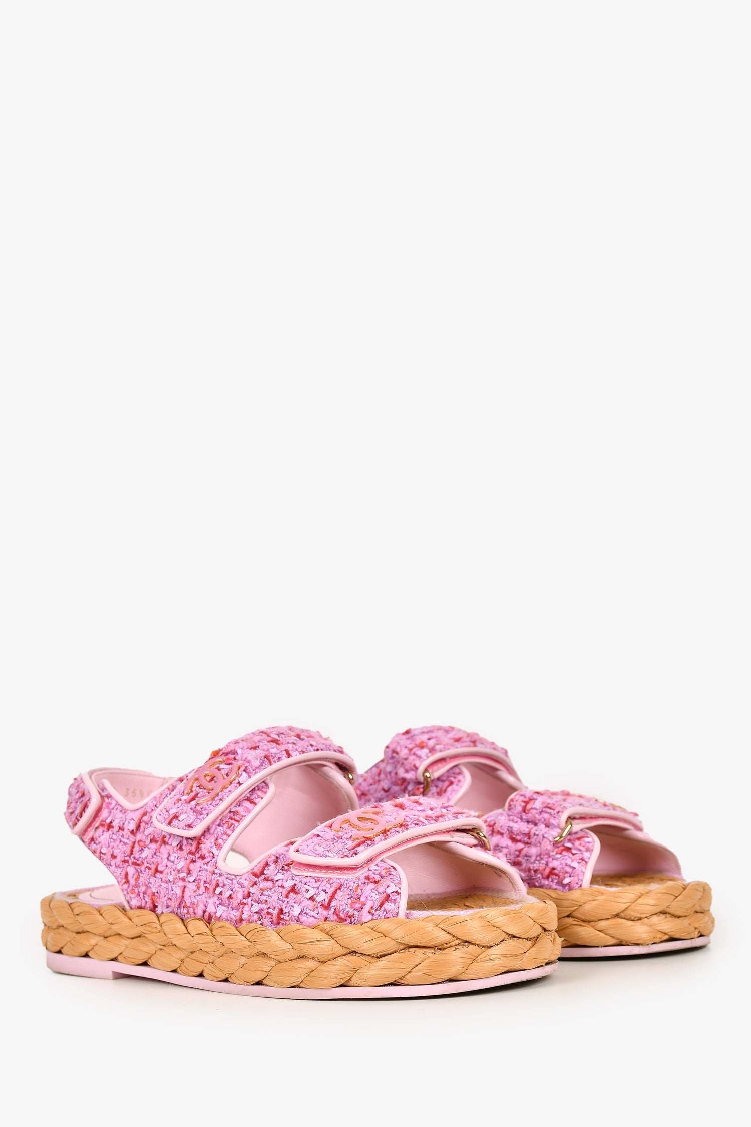 Chanel™ Pink Tweed CC Dad Sandals Size 35.5
