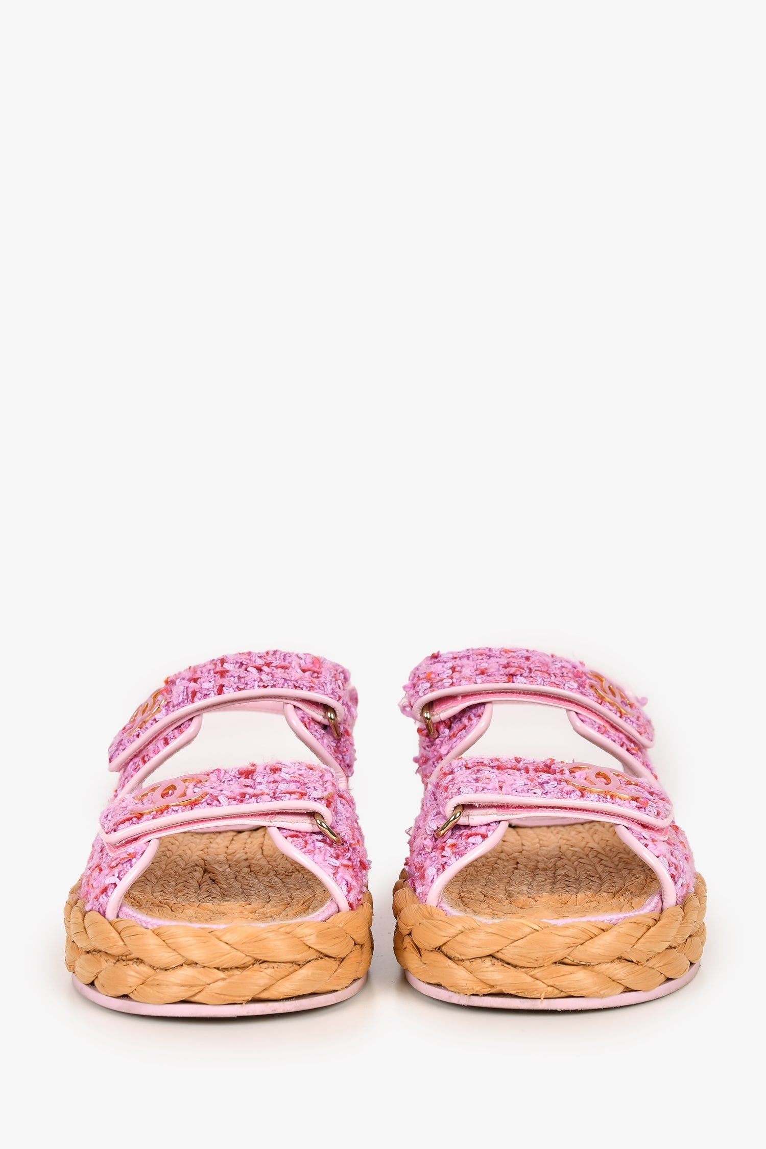 Chanel™ Pink Tweed CC Dad Sandals Size 35.5