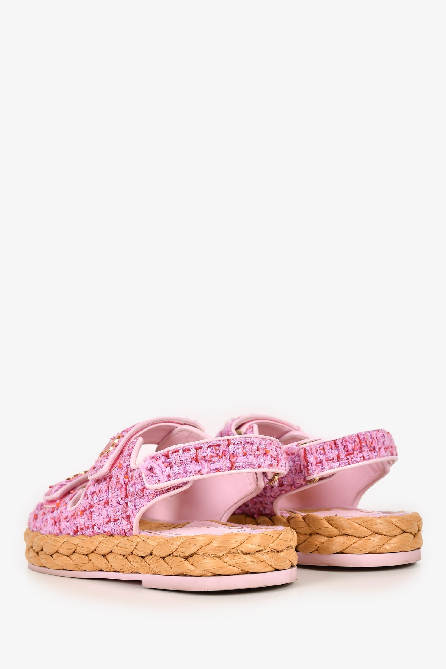 Chanel™ Pink Tweed CC Dad Sandals Size 35.5