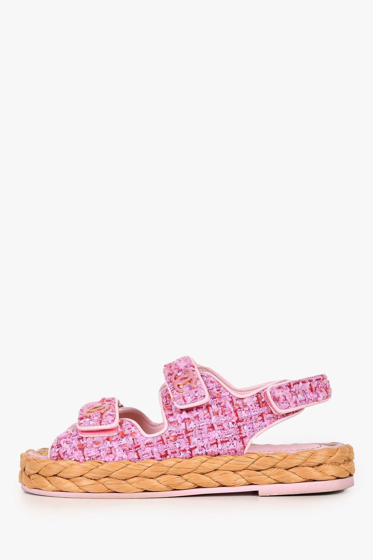 Chanel™ Pink Tweed CC Dad Sandals Size 35.5