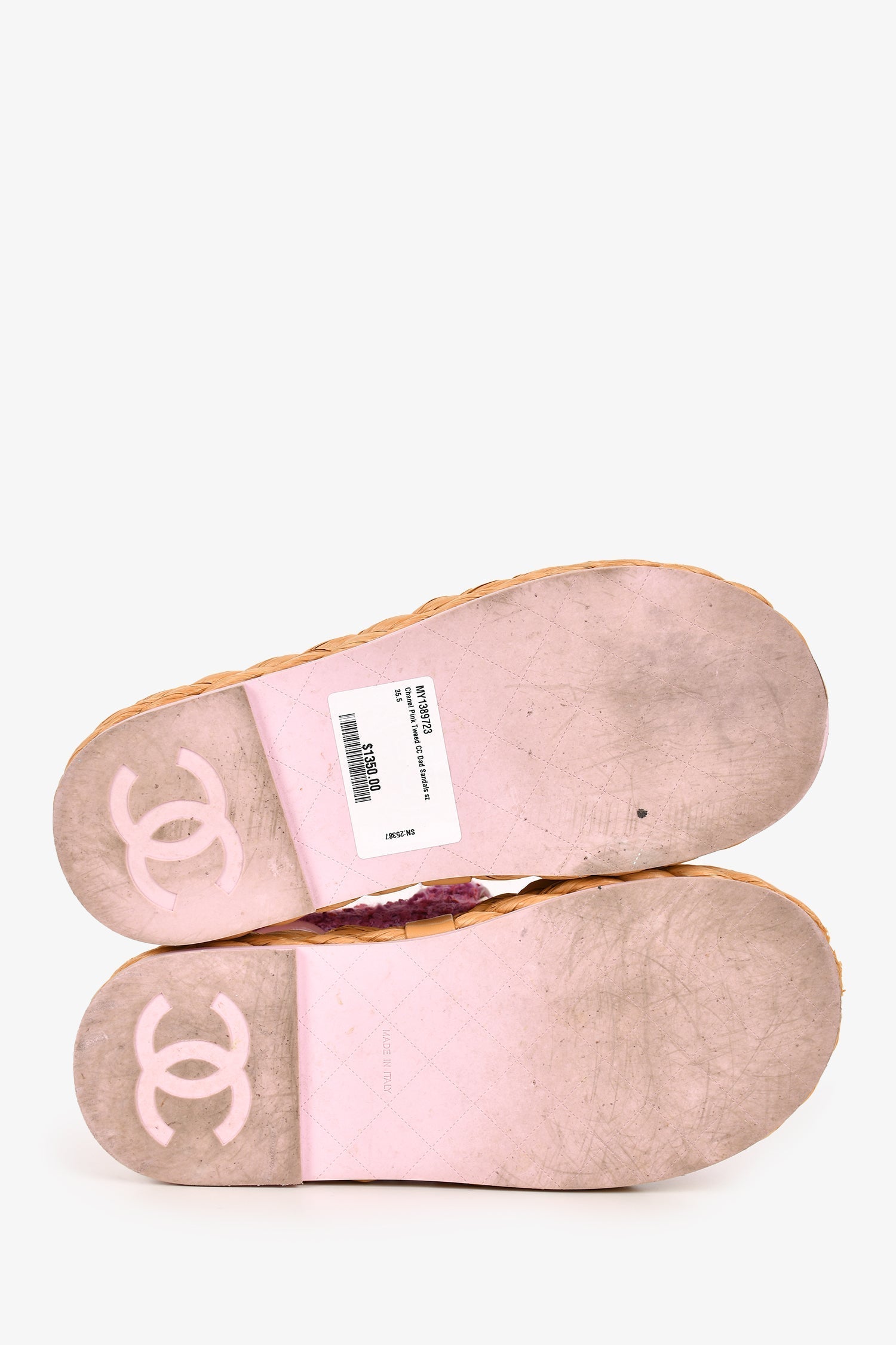 Chanel™ Pink Tweed CC Dad Sandals Size 35.5
