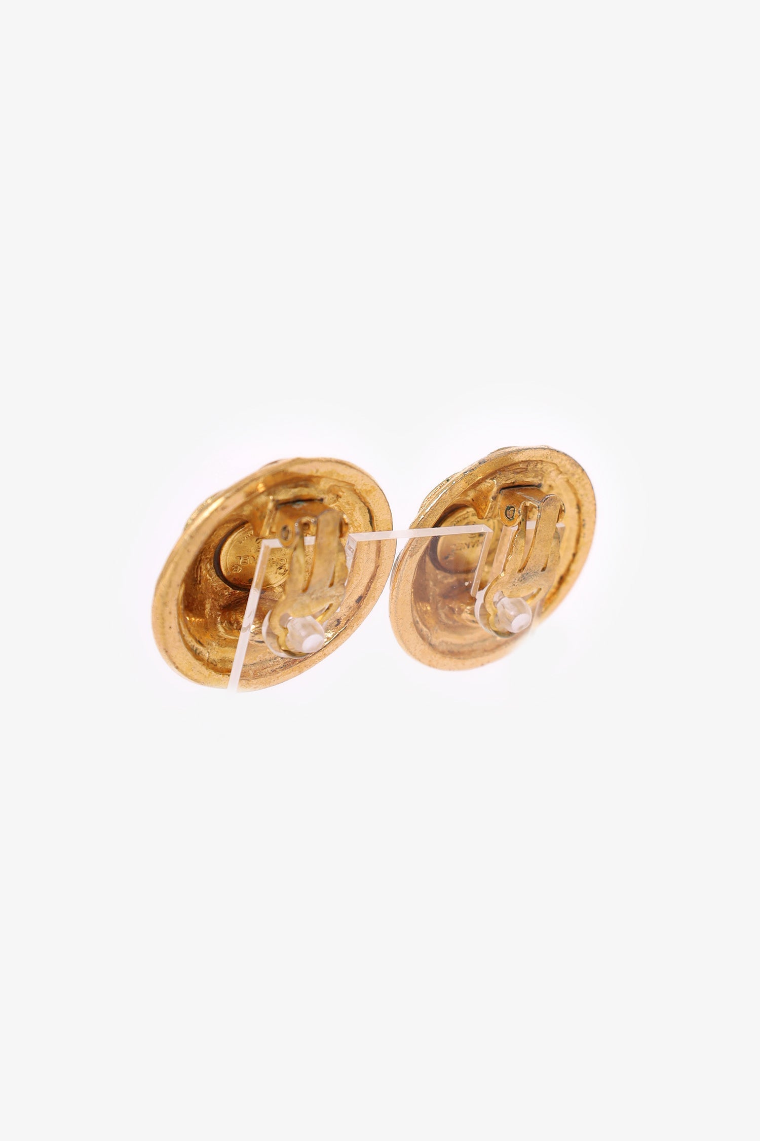 Chanel™ Gold Tone CC Logo Round Dome Clip Earrings
