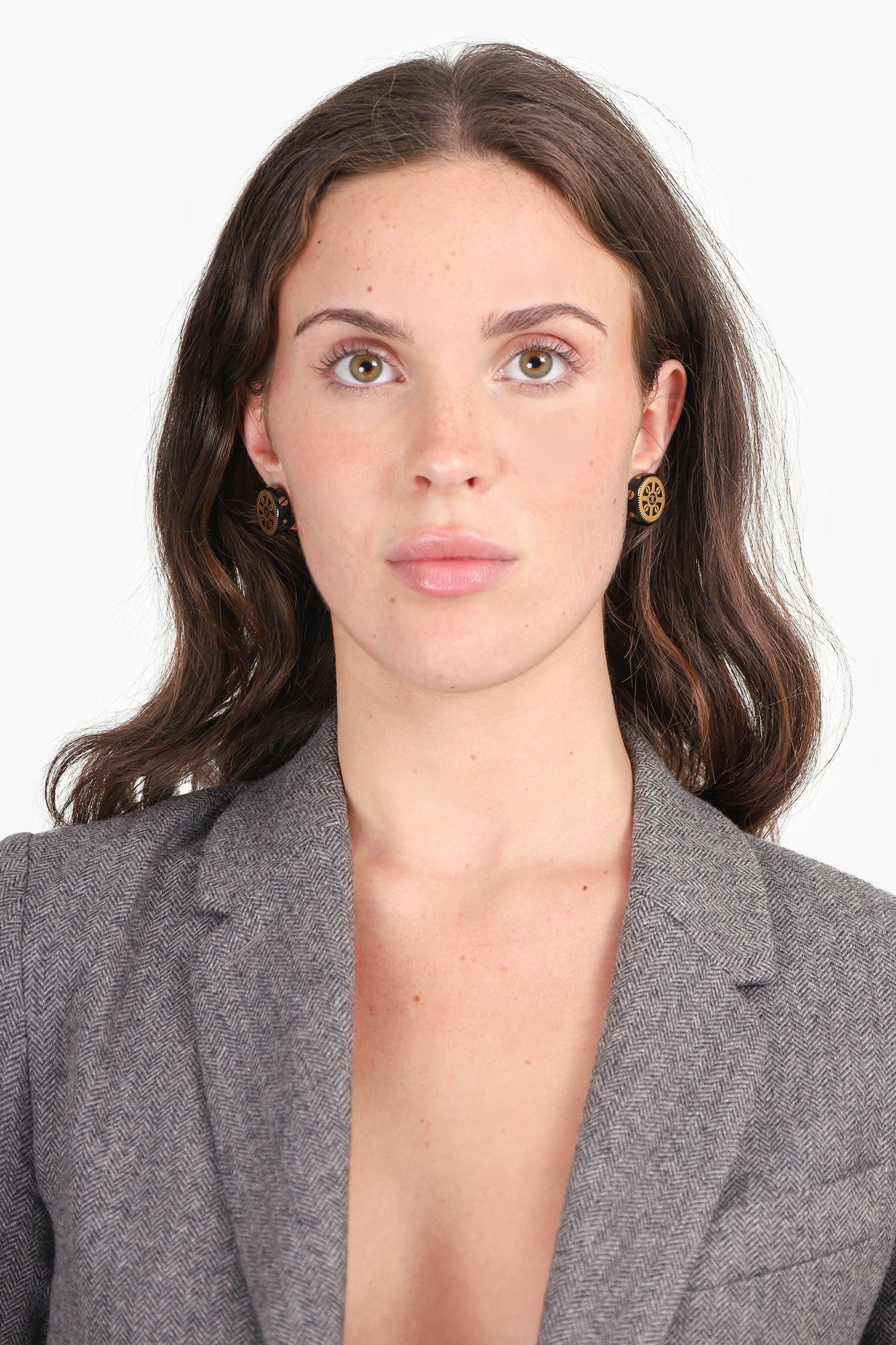 Chanel™ Gold Tone Black Enamel Round Earrings