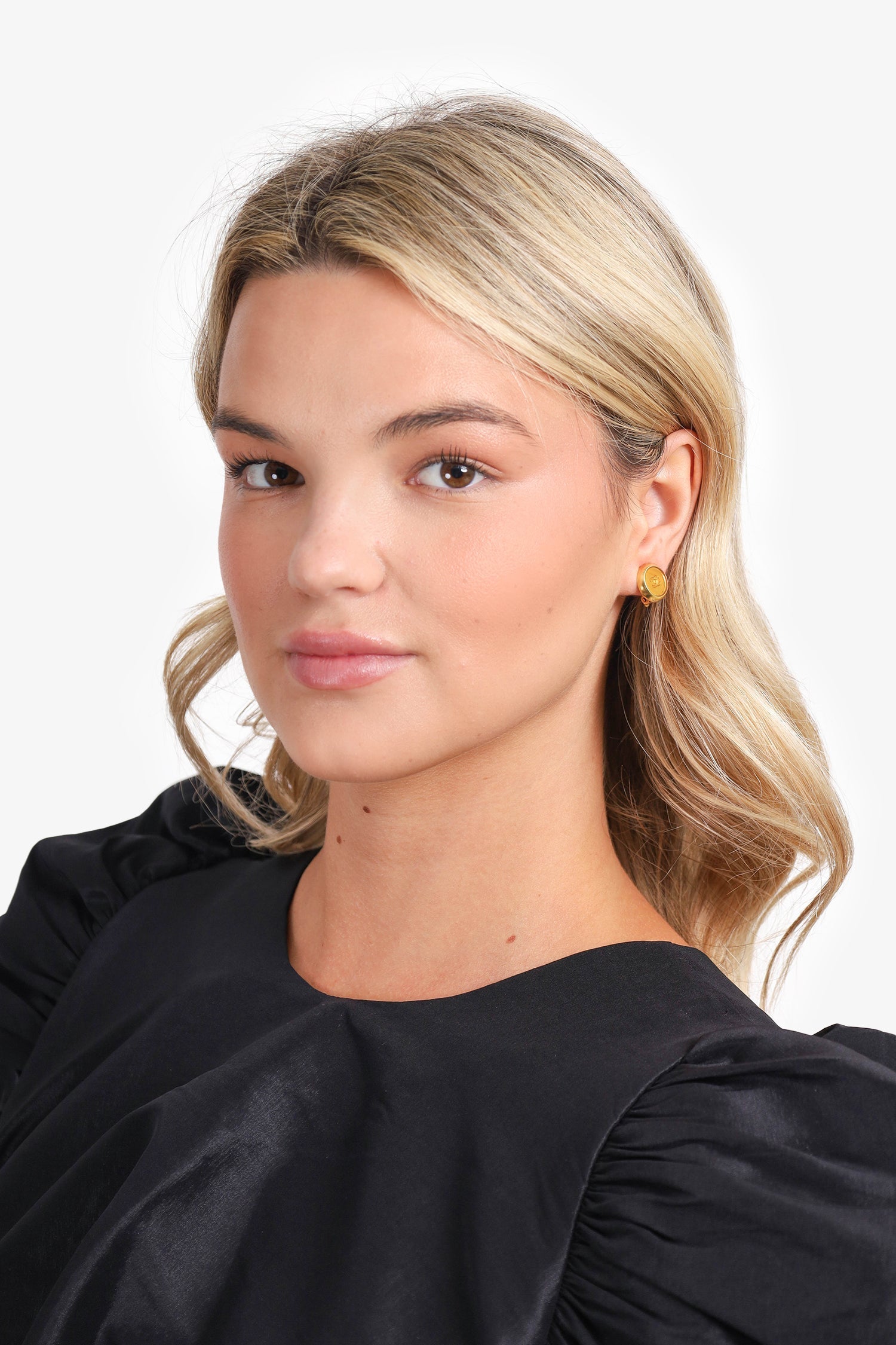 Chanel™ Gold Tone Mini CC Button Earrings