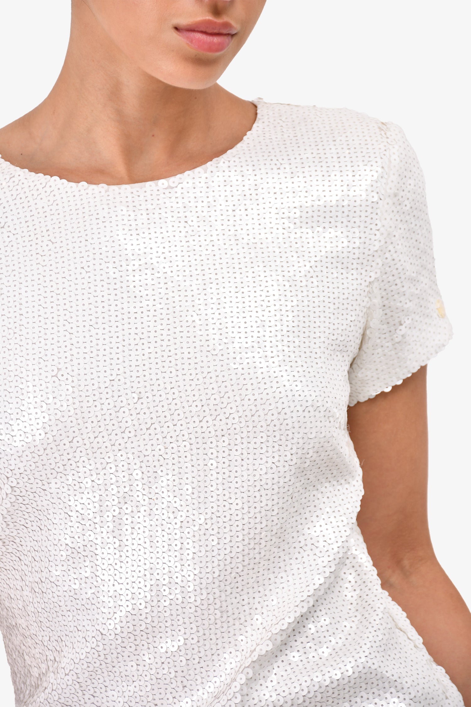 Chanel™ White Sequin Short Sleeve Shift Dress Size 38
