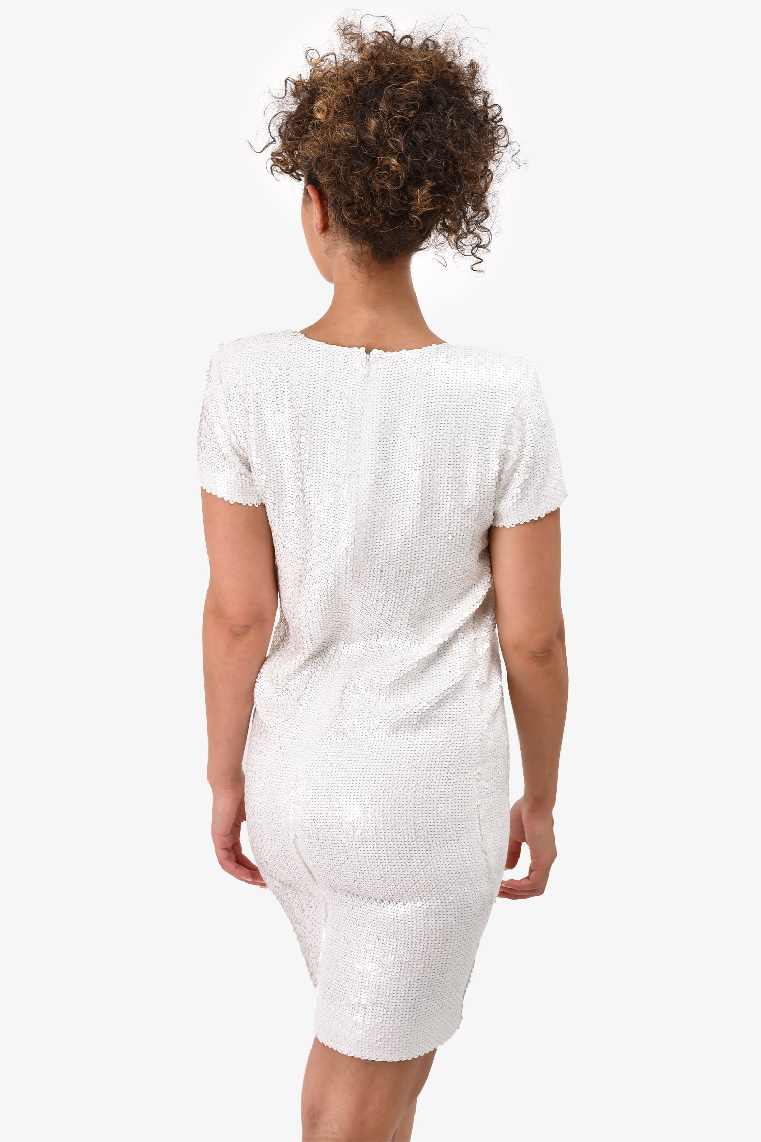 Chanel™ White Sequin Short Sleeve Shift Dress Size 38