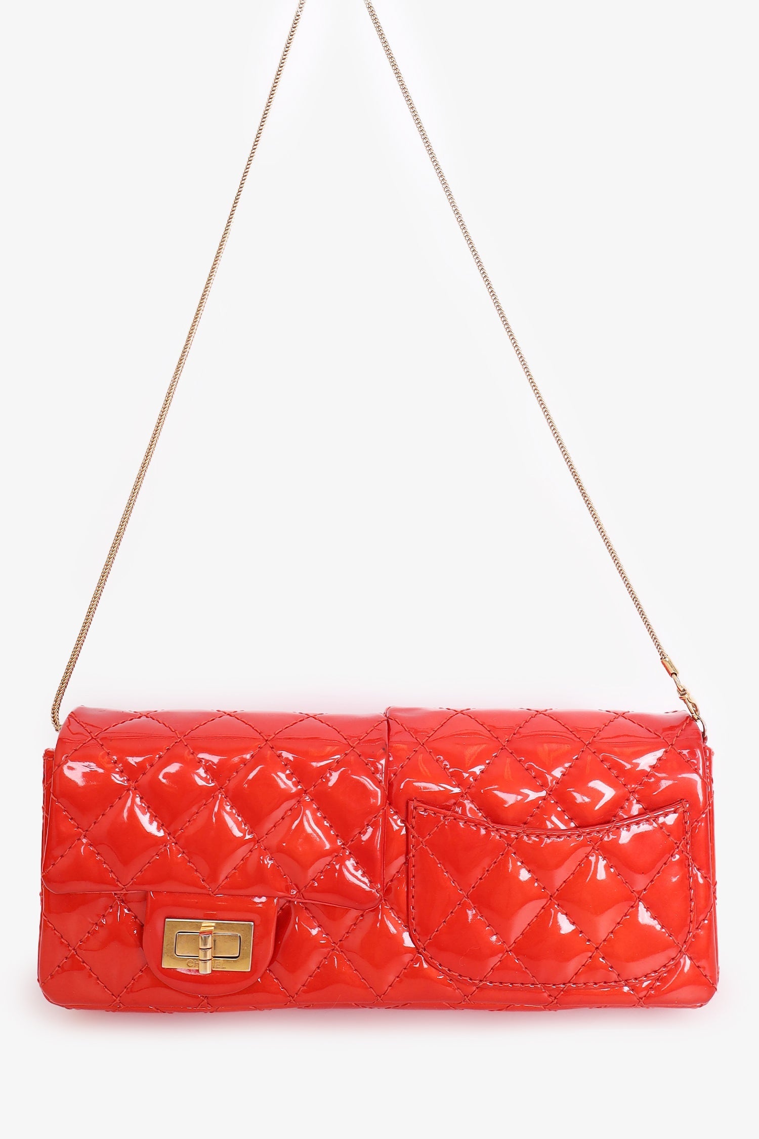 Chanel™ 2008-09 Red Patent Leather Double Sided Reissue Baguette Bag