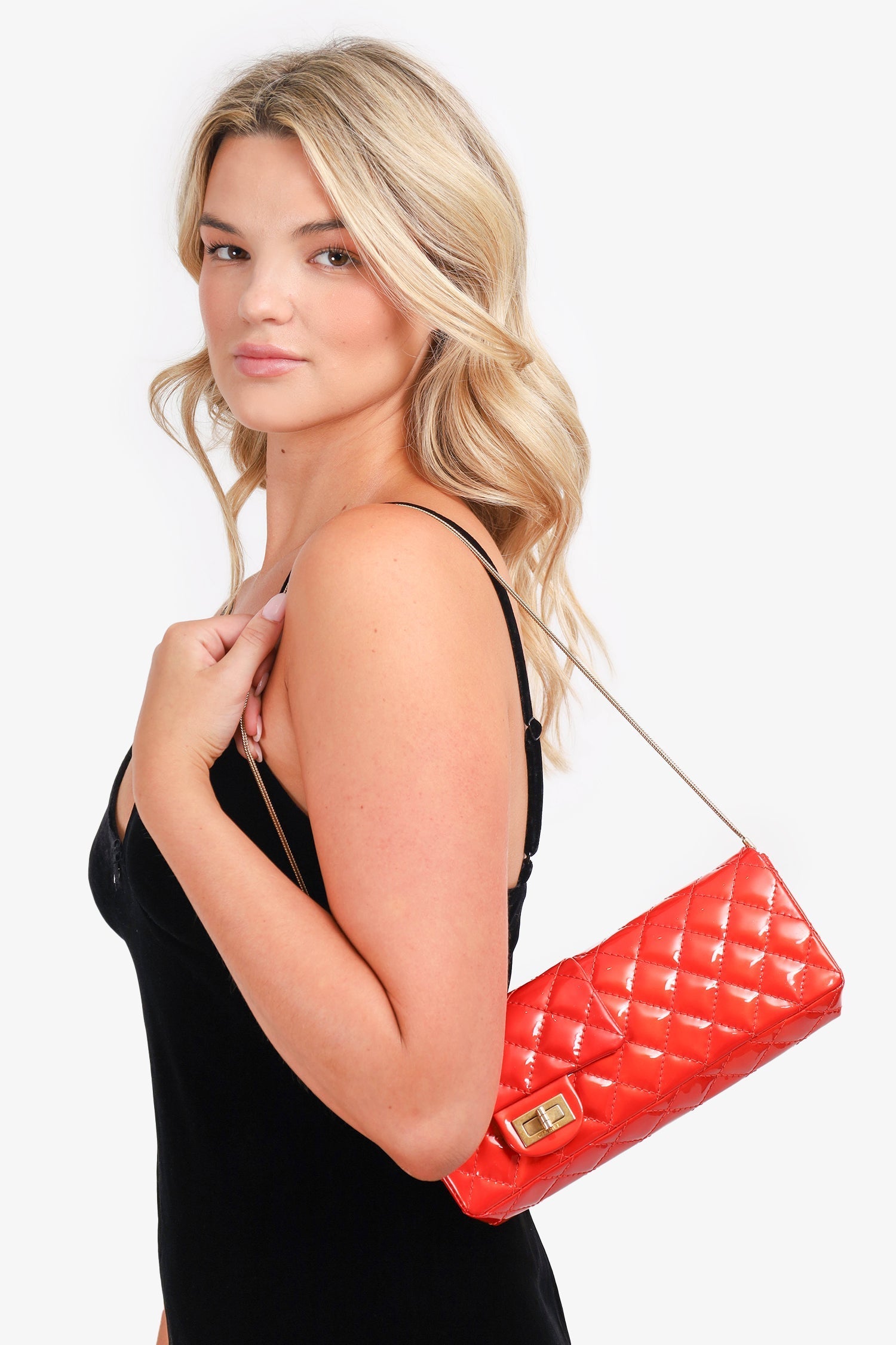 Chanel™ 2008-09 Red Patent Leather Double Sided Reissue Baguette Bag