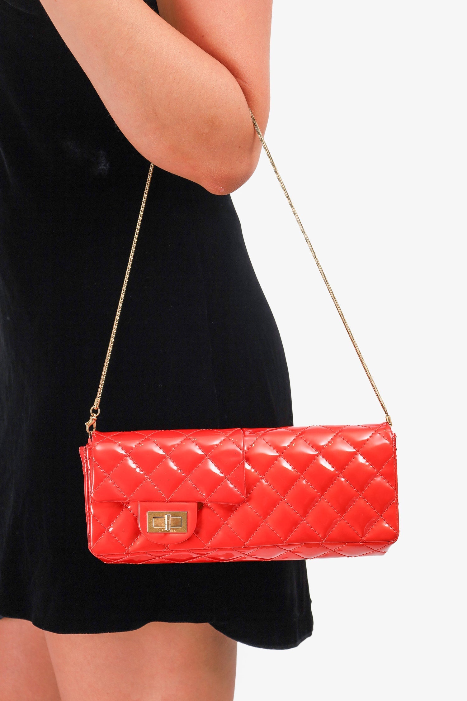 Chanel™ 2008-09 Red Patent Leather Double Sided Reissue Baguette Bag