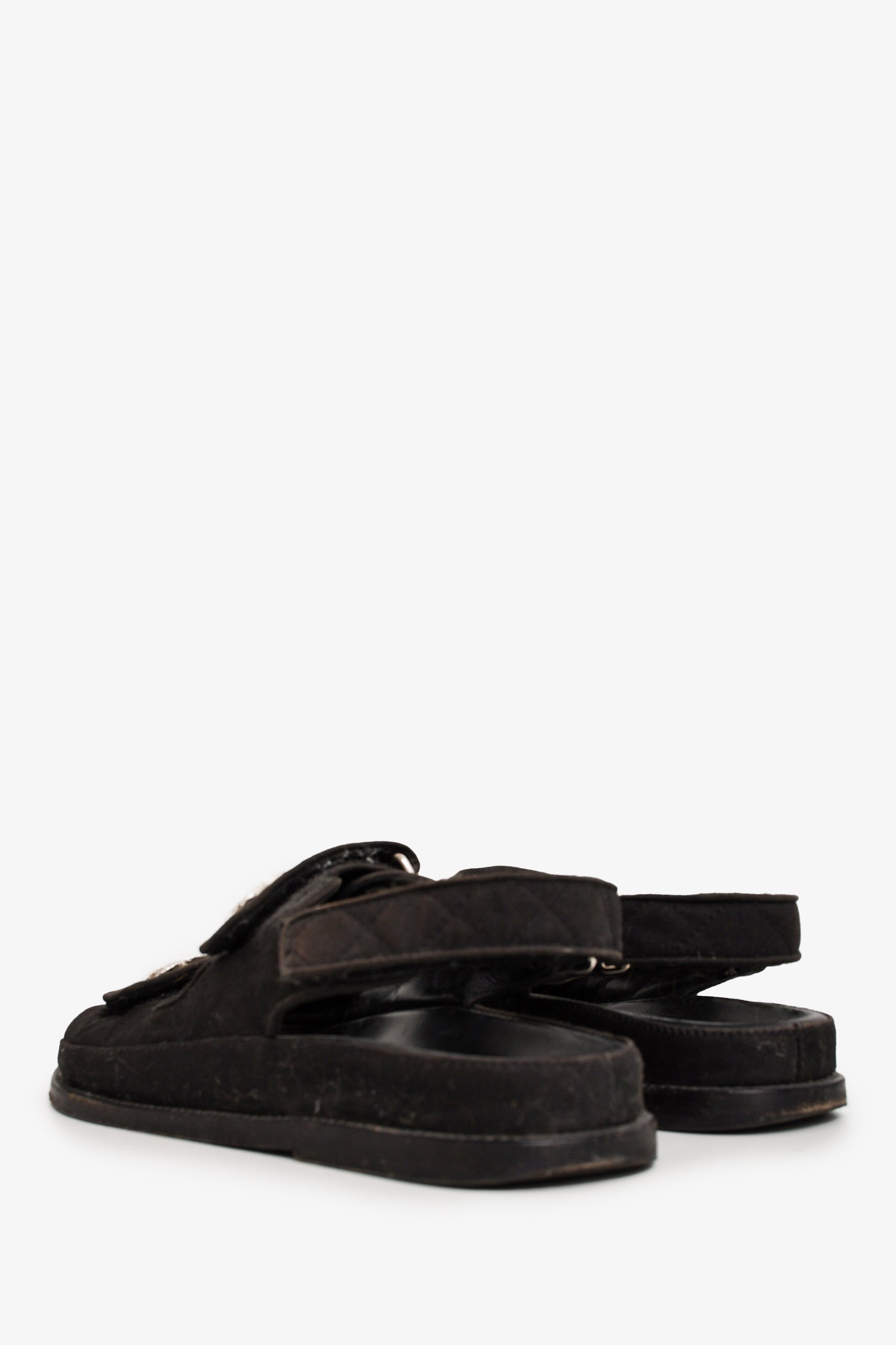 Chanel™ Black Quilted Canvas Embellished CC Logo Dad Sandals Size 37.5