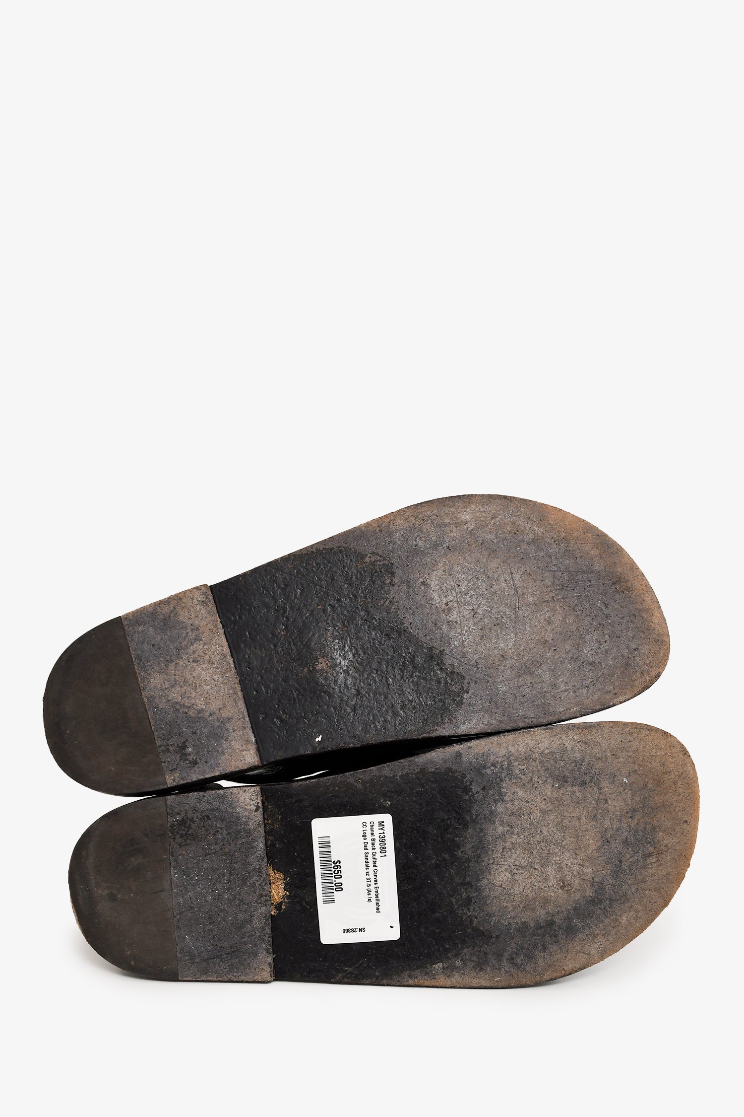 Chanel™ Black Quilted Canvas Embellished CC Logo Dad Sandals Size 37.5