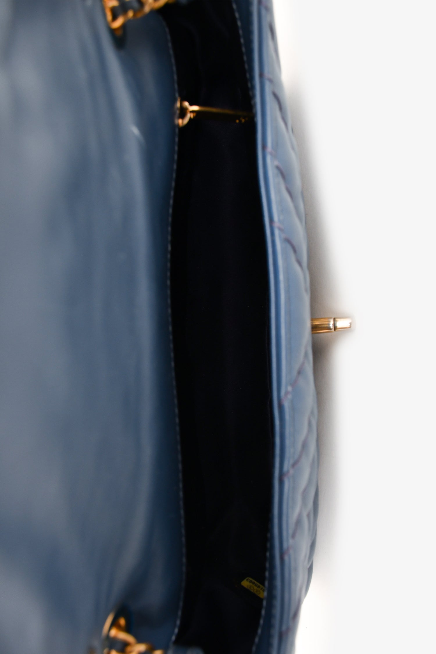 Chanel™ 2012 Blue Quilted Chevron Single Flap Medallion Charm Chain Bag