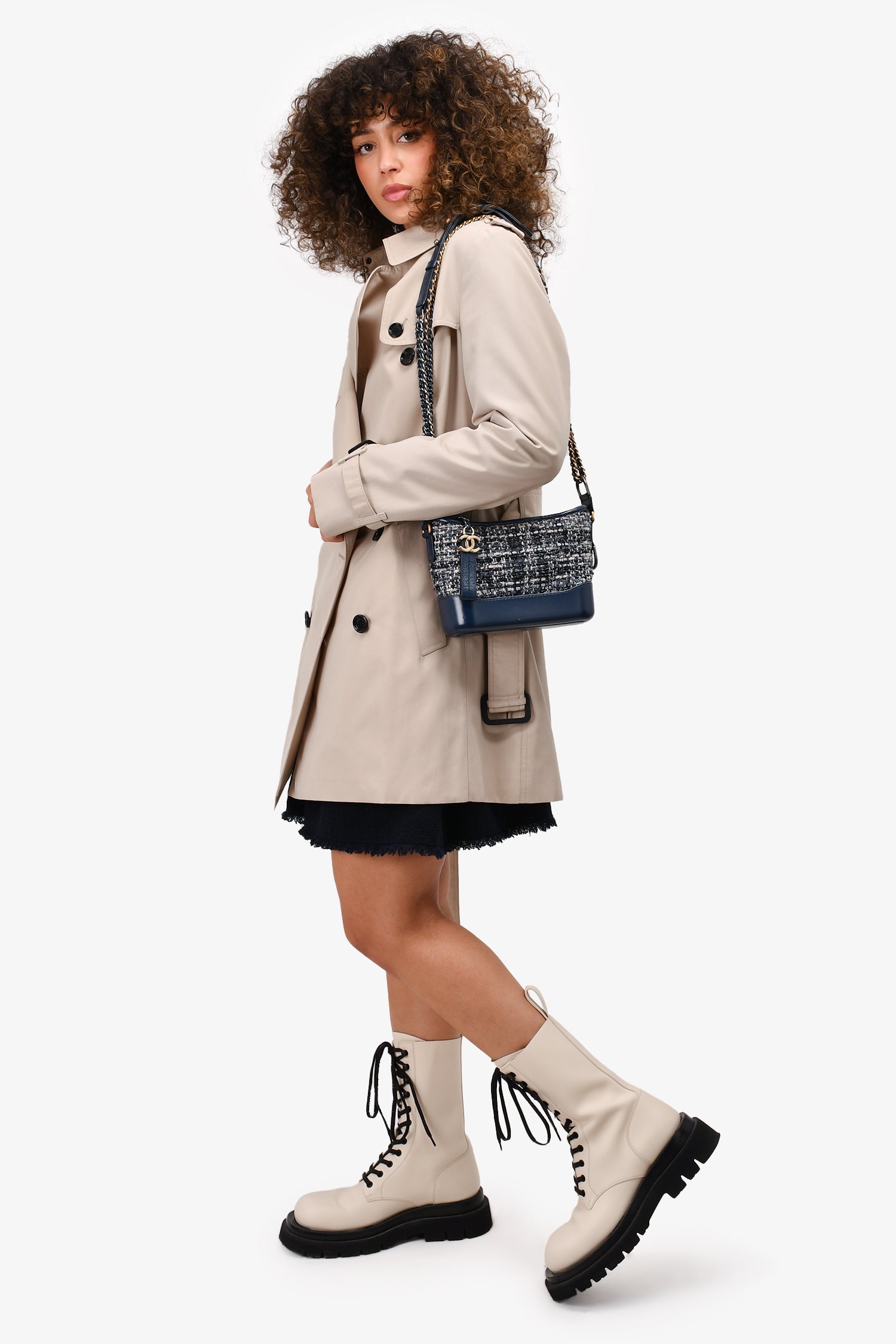Chanel™ 2018 Blue Tweed/Leather Small Gabrielle Chain Bag