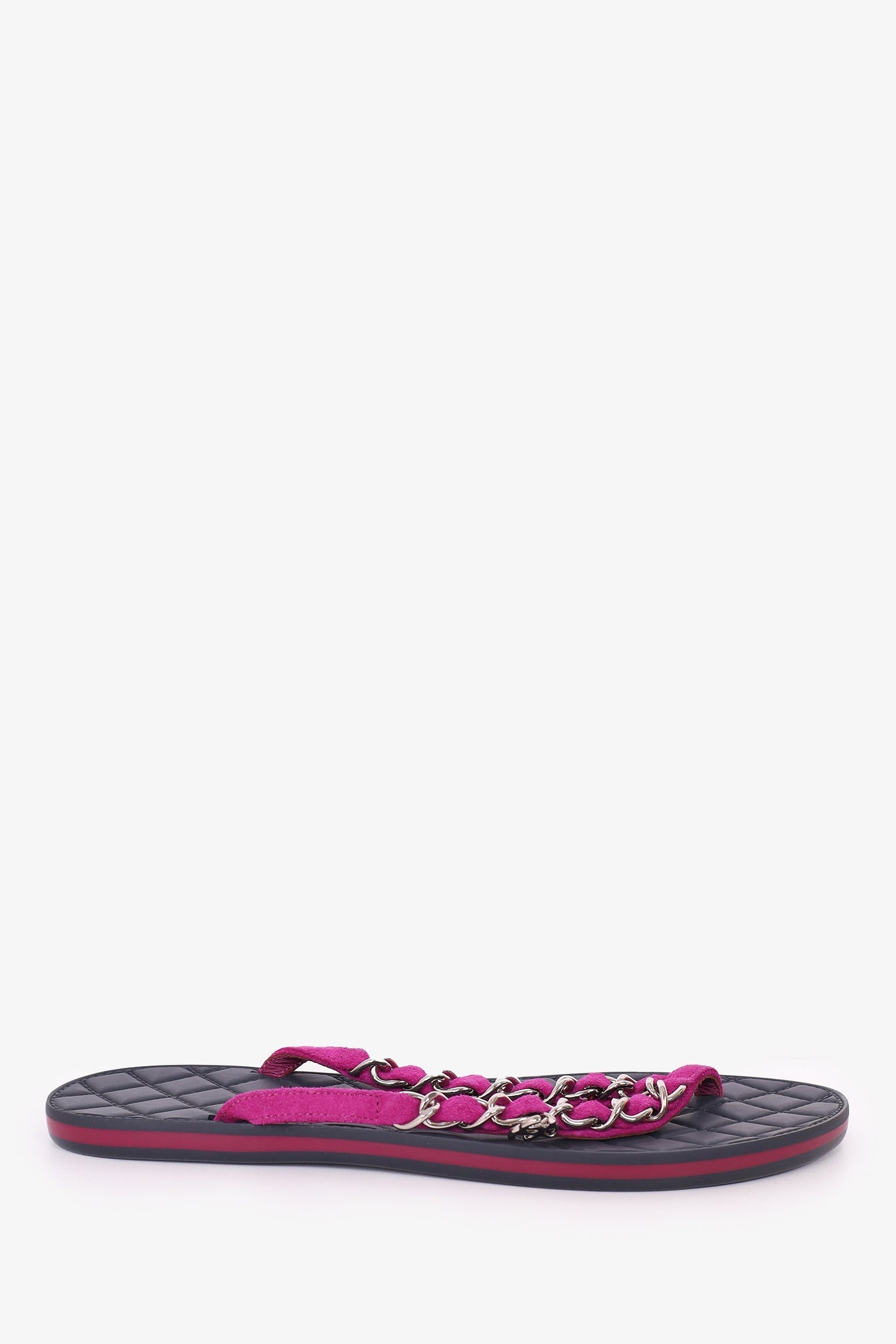 Chanel™ Black/Magenta Interlocking Cc Logo Leather Flip Flops Size 35