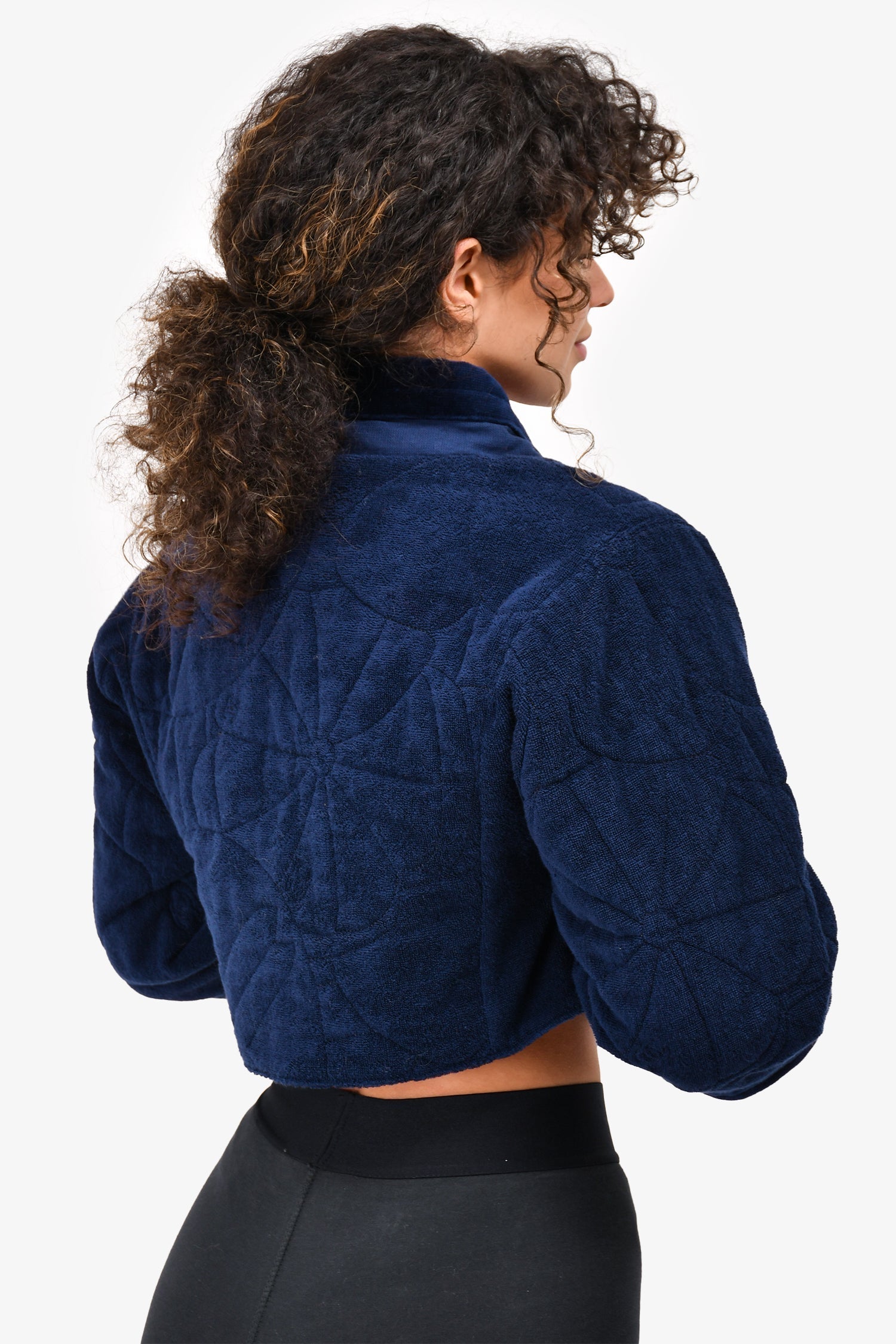 Chanel™ Navy Blue Quilted Terry Cropped Zip Jacket Size 38