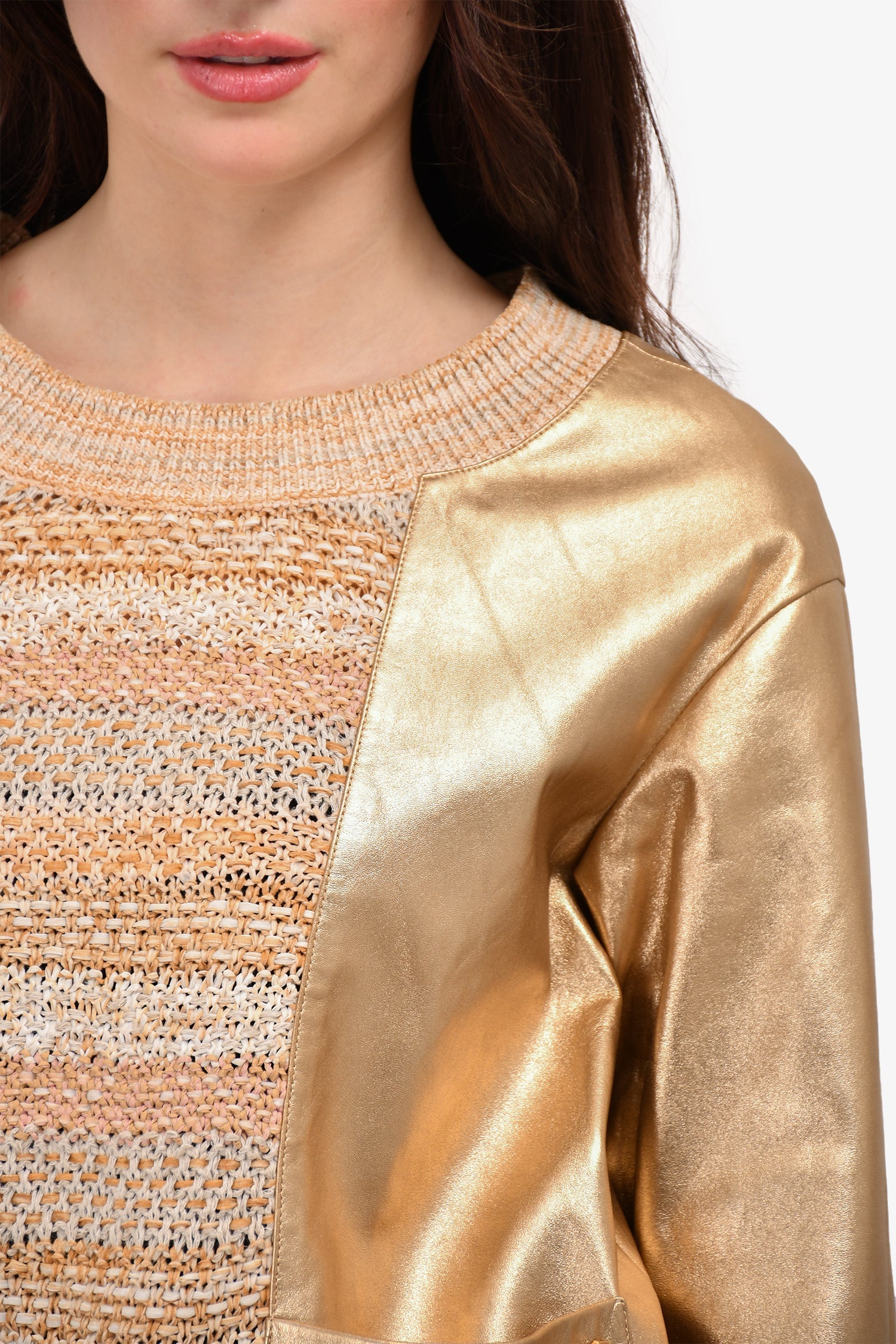 Chanel™ Gold Lambskin/Knit Double Pocket Top Size 38