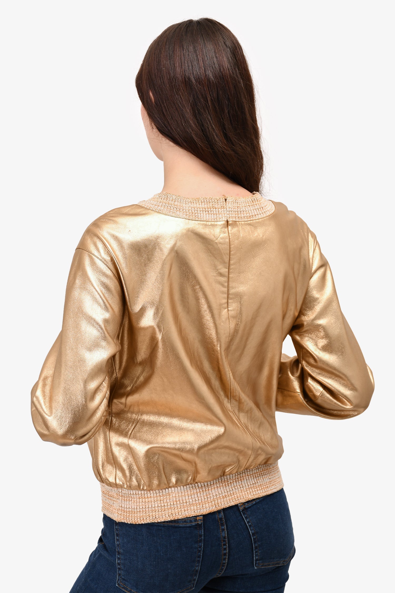 Chanel™ Gold Lambskin/Knit Double Pocket Top Size 38