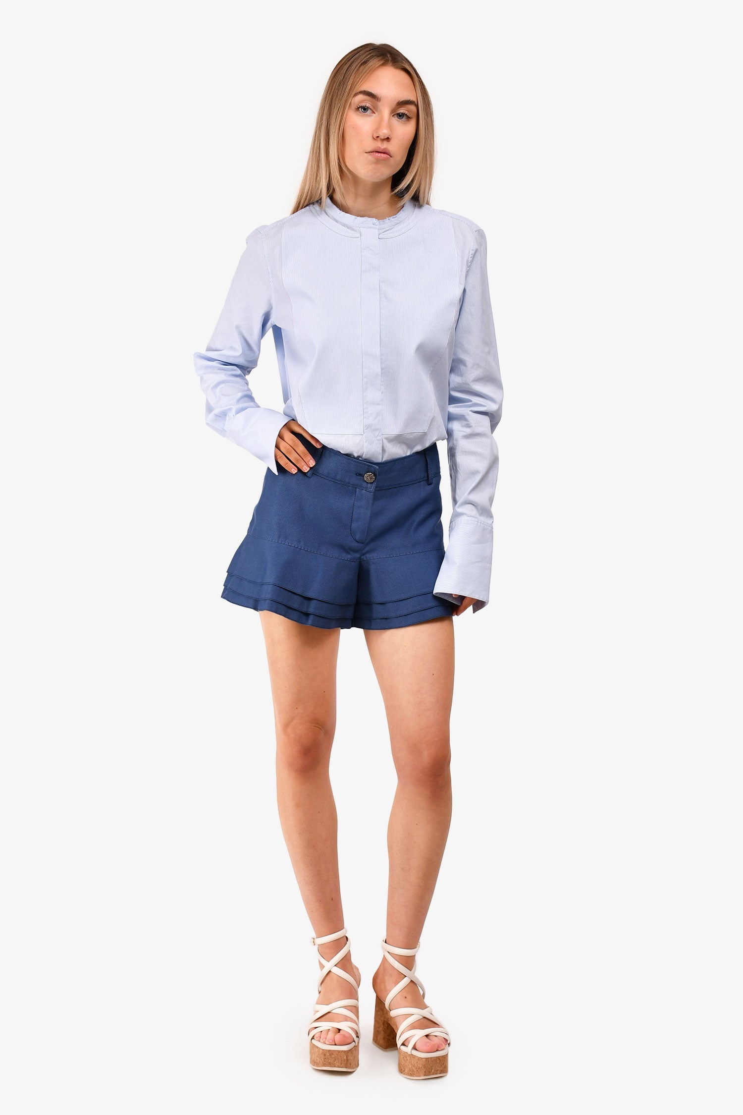 Chanel™ Blue Denim CC Ruffle Shorts Size 38