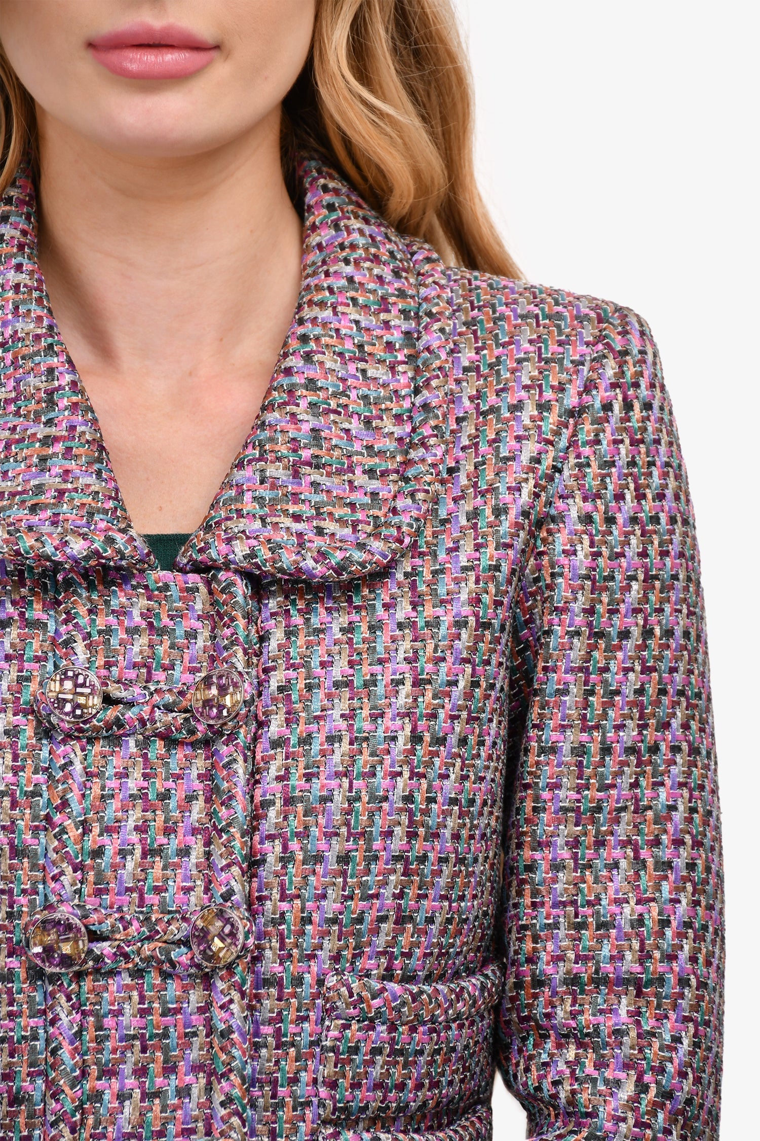 Chanel™ Purple/Multicolour Woven 'Paris Salzburg' Cropped Jacket Size 38