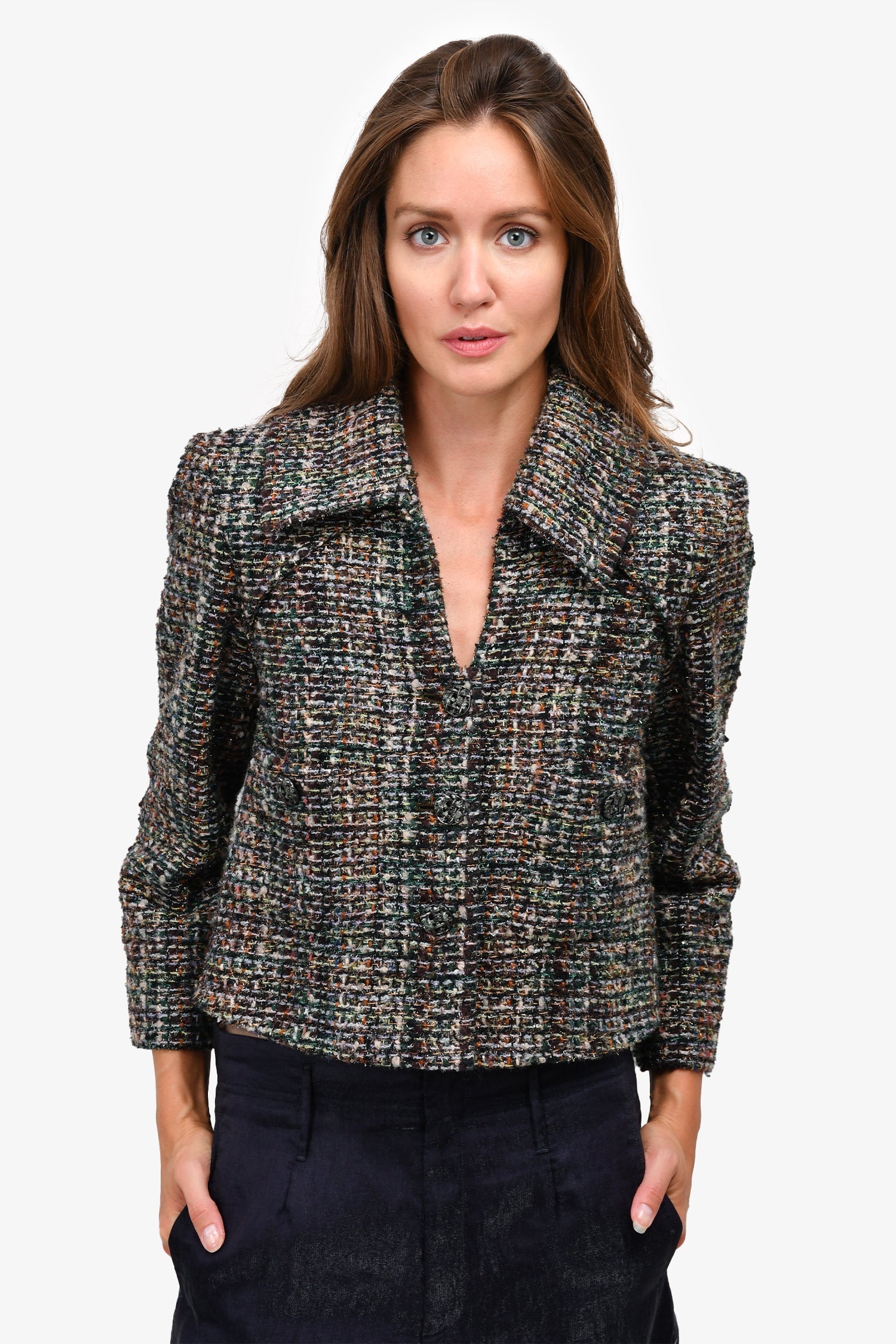 Chanel™ Brown/Green Metallic Fantasy Tweed Boxy Jacket Size 36