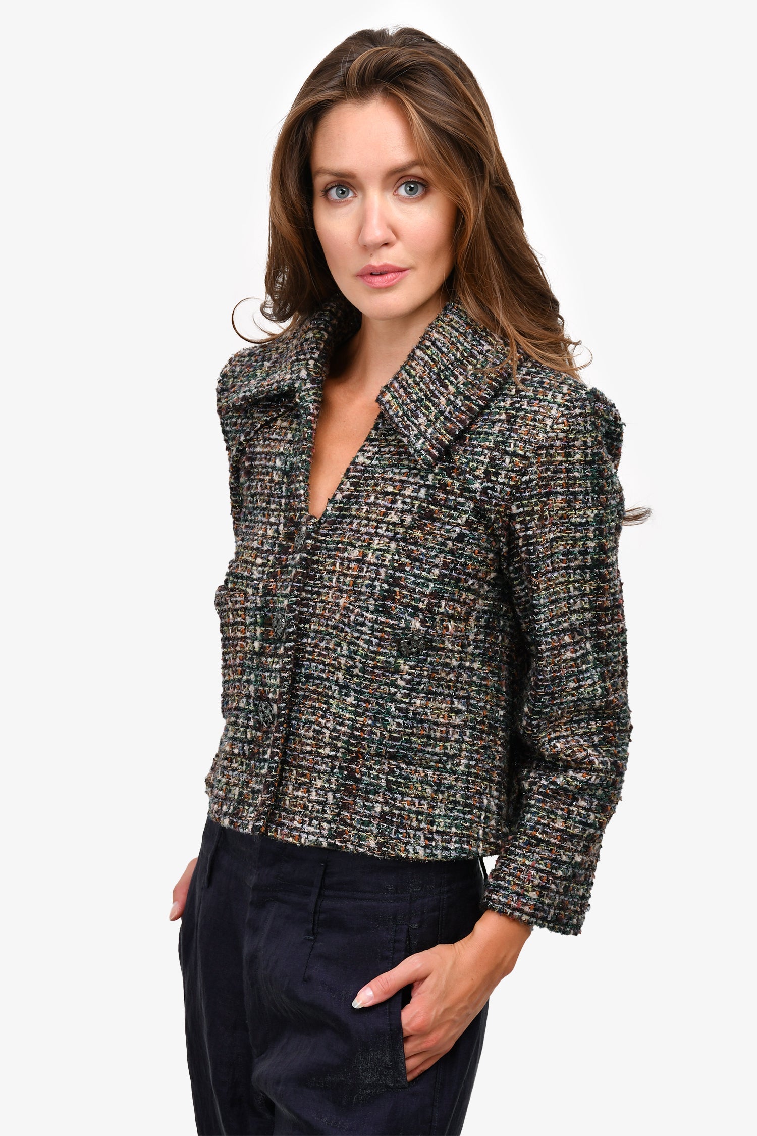 Chanel™ Brown/Green Metallic Fantasy Tweed Boxy Jacket Size 36