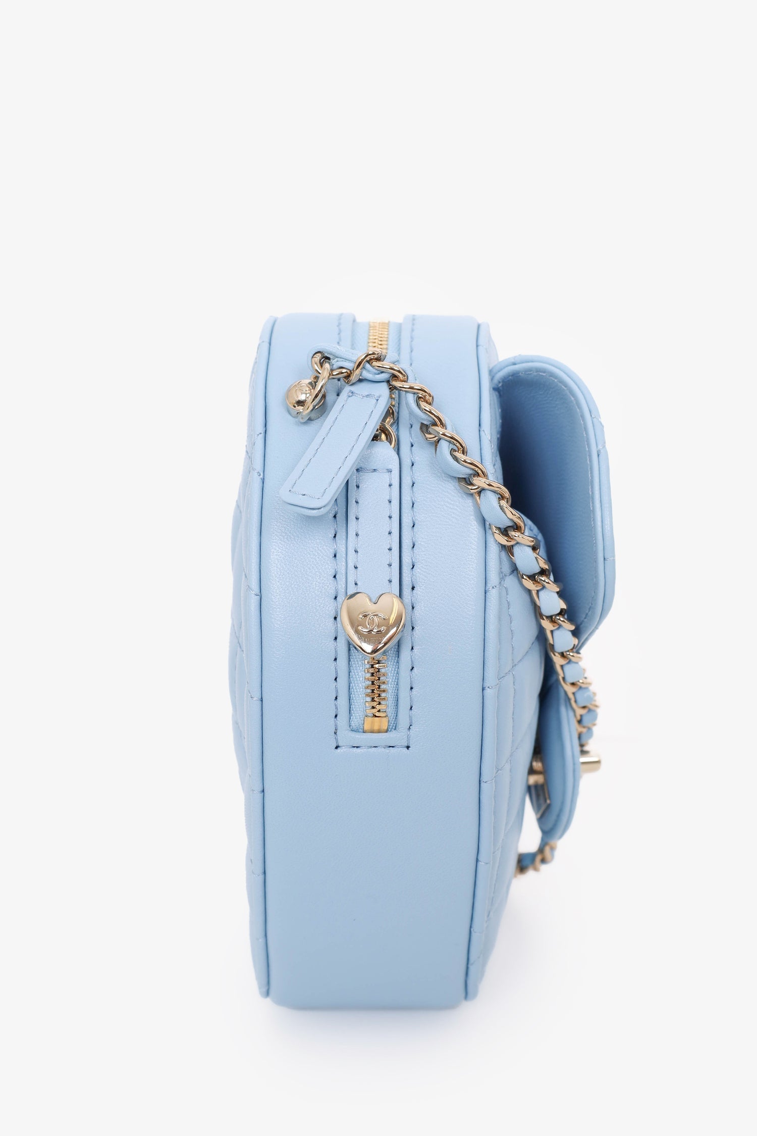 Chanel™ 22s Baby Blue Quilted Lambskin CC in Love Large Heart Bag
