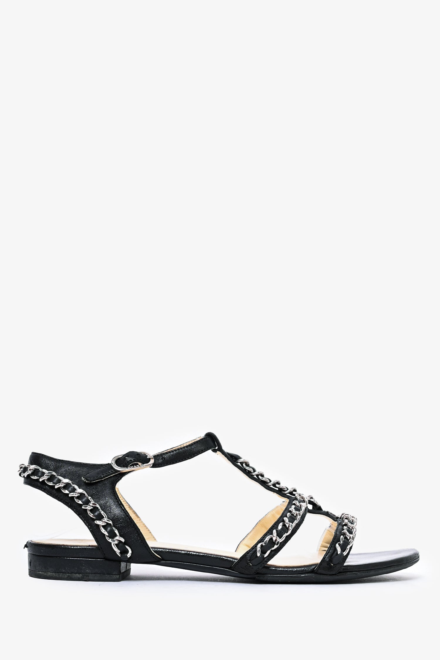 Chanel™ Black Leather Chain Sandals Size 36 (As Is)